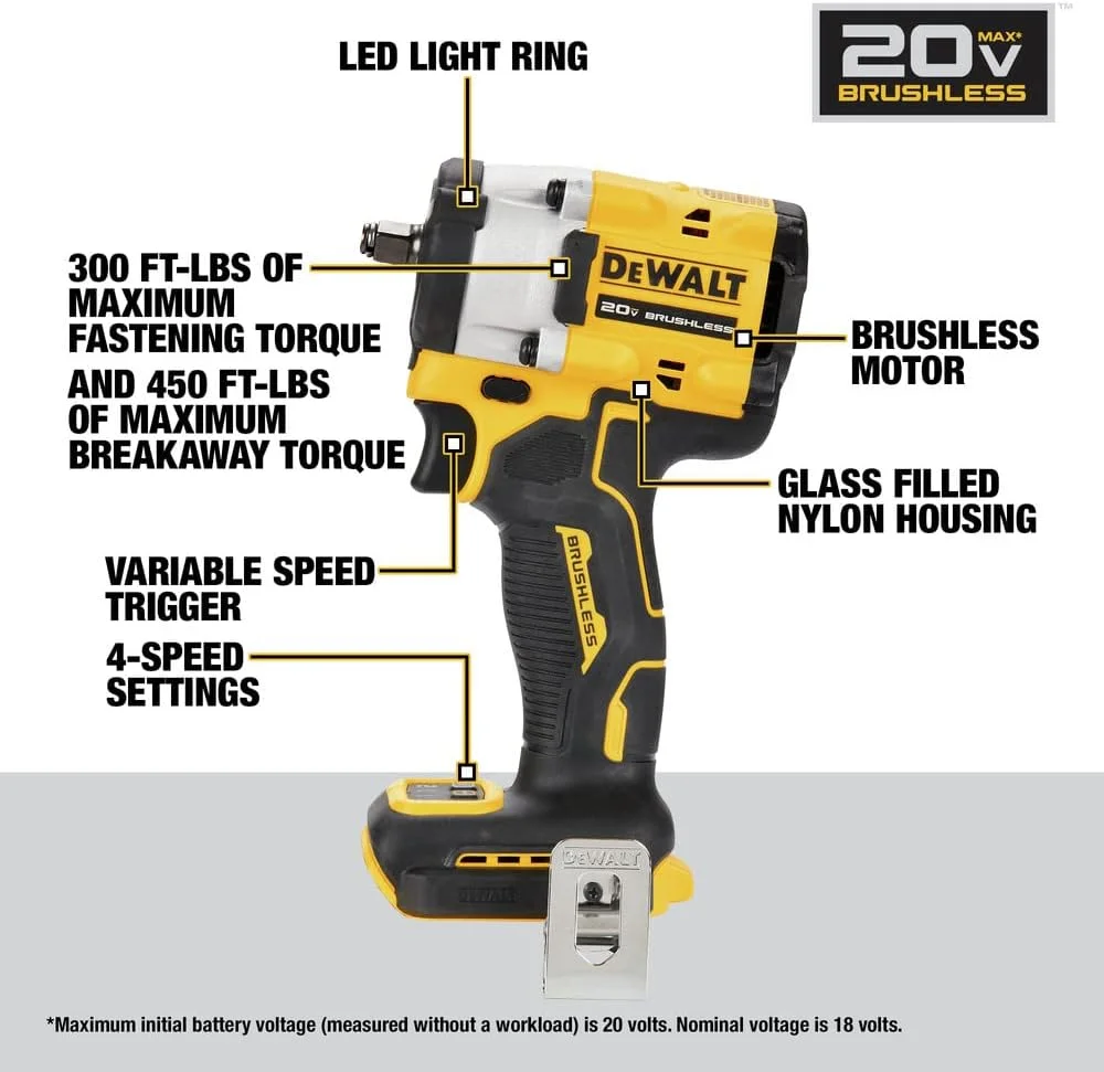 آچار ضربه ای بی سیم 3/8 اینچی Dewalt DCF923B ATOMIC 20V MAX Brushless Lithium-Ion با رینگ خوکی (فقط ابزار) آچار ضربه ای بی سیم 3/8 اینچی Dewalt DCF923B ATOMIC 20V MAX Brushless Lithium-Ion با رینگ خوکی (فقط ابزار)