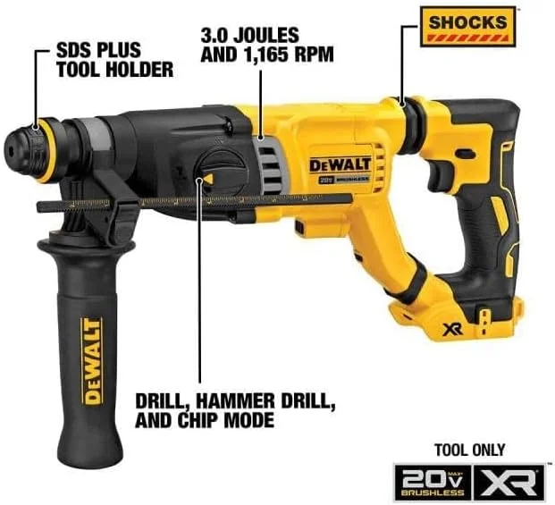 چکش تخریب چرخشی 20 ولت MAX دیوالت، SDS Plus، 1-1/8 اینچ، فقط ابزار (DCH263B)، سایز واحد چکش تخریب چرخشی 20 ولت MAX دیوالت، SDS Plus، 1-1/8 اینچ، فقط ابزار (DCH263B)، سایز واحد