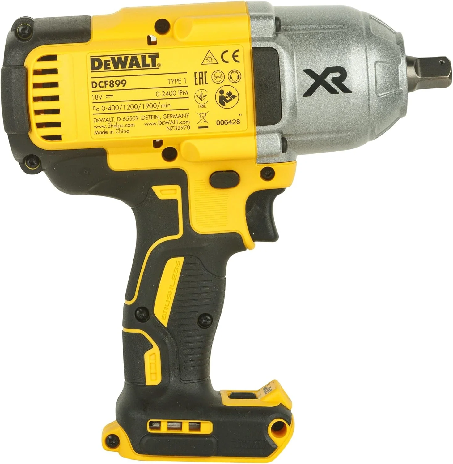 آچار بکس ضربه ای پر قدرت 1/2 اینچ 18 ولت XR براشلس دیوالت مدل DCF899N-XJ (950 نیوتن متر)، بدنه خالی، زرد/مشکی آچار بکس ضربه ای پر قدرت 1/2 اینچ 18 ولت XR براشلس دیوالت مدل DCF899N-XJ (950 نیوتن متر)، بدنه خالی، زرد/مشکی