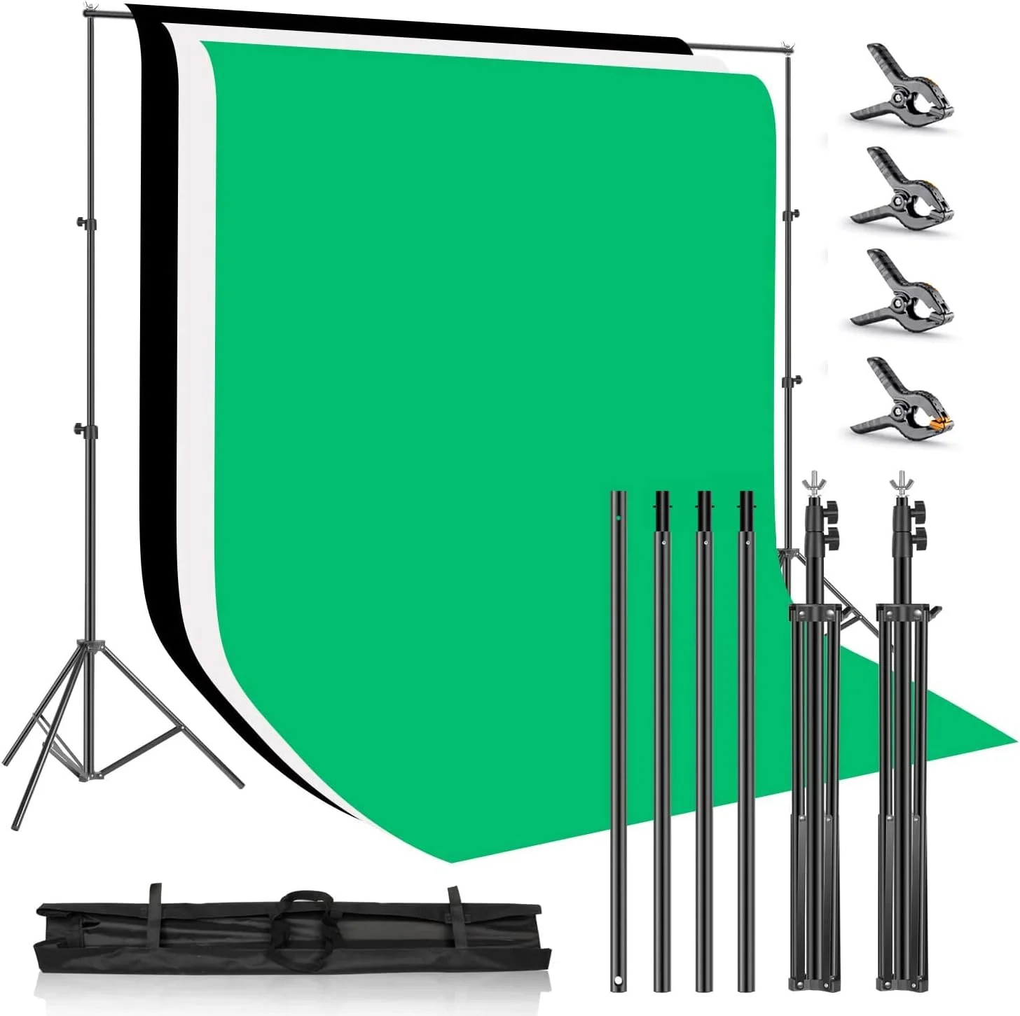 کیت پایه پس زمینه Gluckluz با 3 پس زمینه عکاسی، پایه صفحه نمایش پس زمینه عکس قابل تنظیم با کیف حمل و 4 گیره برای فیلمبرداری