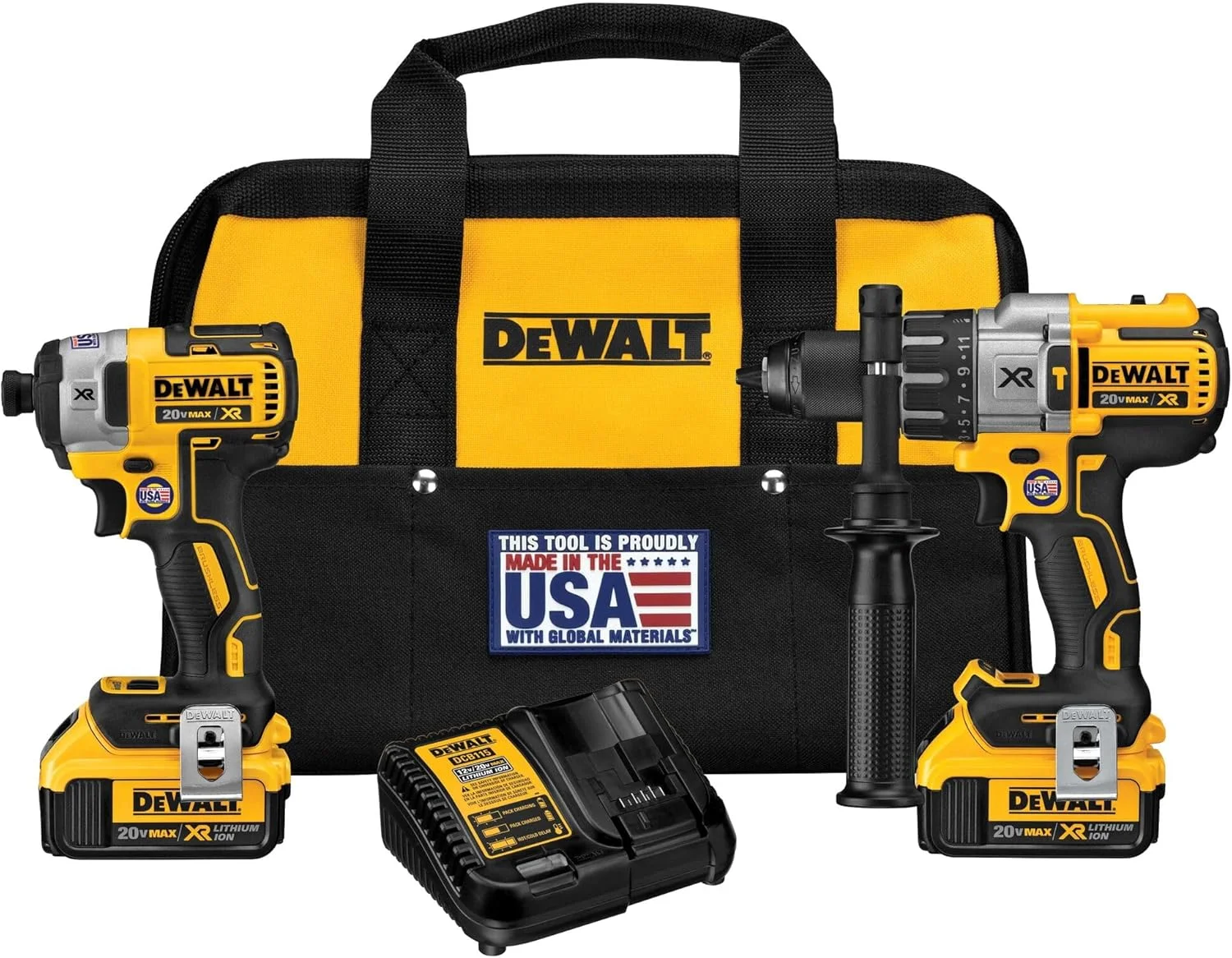 دریل چکشی و درایور ضربه ای 20 ولت MAX DEWALT، کیت ترکیبی ابزار برقی بی سیم با 2 باتری و شارژر (DCK299M2)