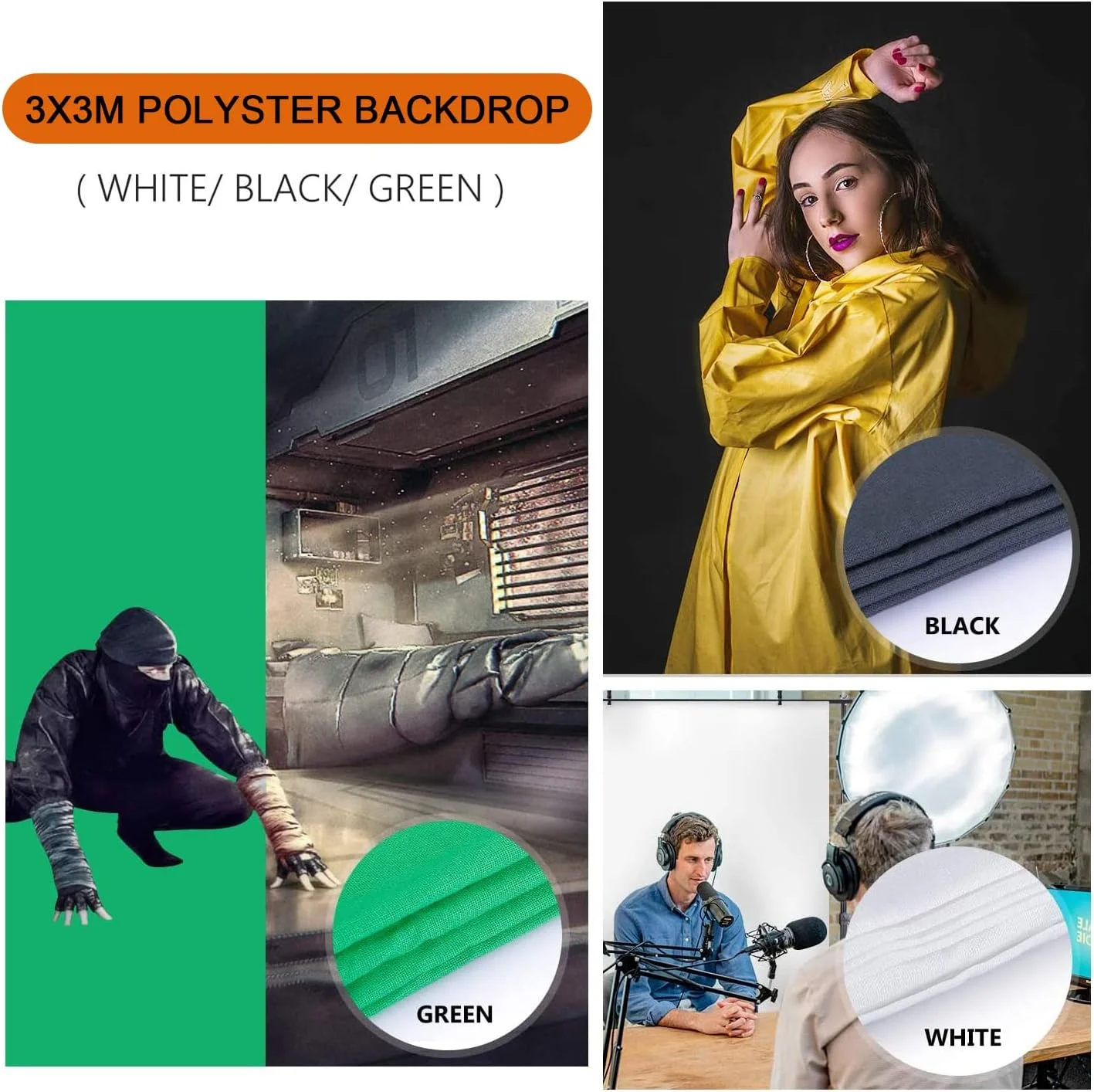 کیت پایه پس زمینه Gluckluz با 3 پس زمینه عکاسی، پایه صفحه نمایش پس زمینه عکس قابل تنظیم با کیف حمل و 4 گیره برای فیلمبرداری