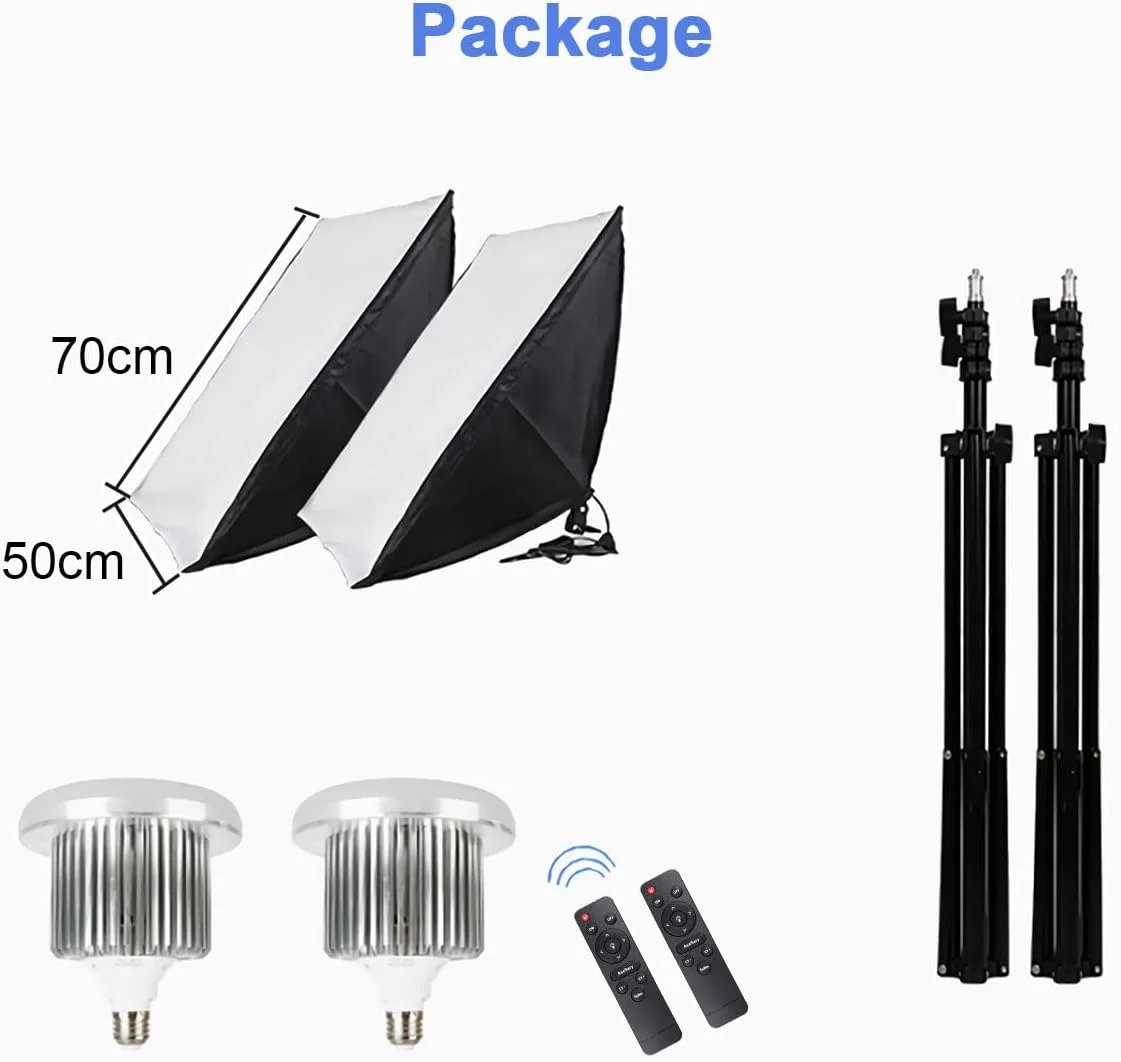 کیت نورپردازی سافت باکس Gluckluz، استودیو نور عکاسی 50x70 سانتی متر، بسته 2 عددی کیت نور ویدئویی با پایه 193 سانتی متری، سوکت E27 و 2 ریموت برای عکاسی پرتره، تبلیغات و فیلمبرداری در یوتیوب