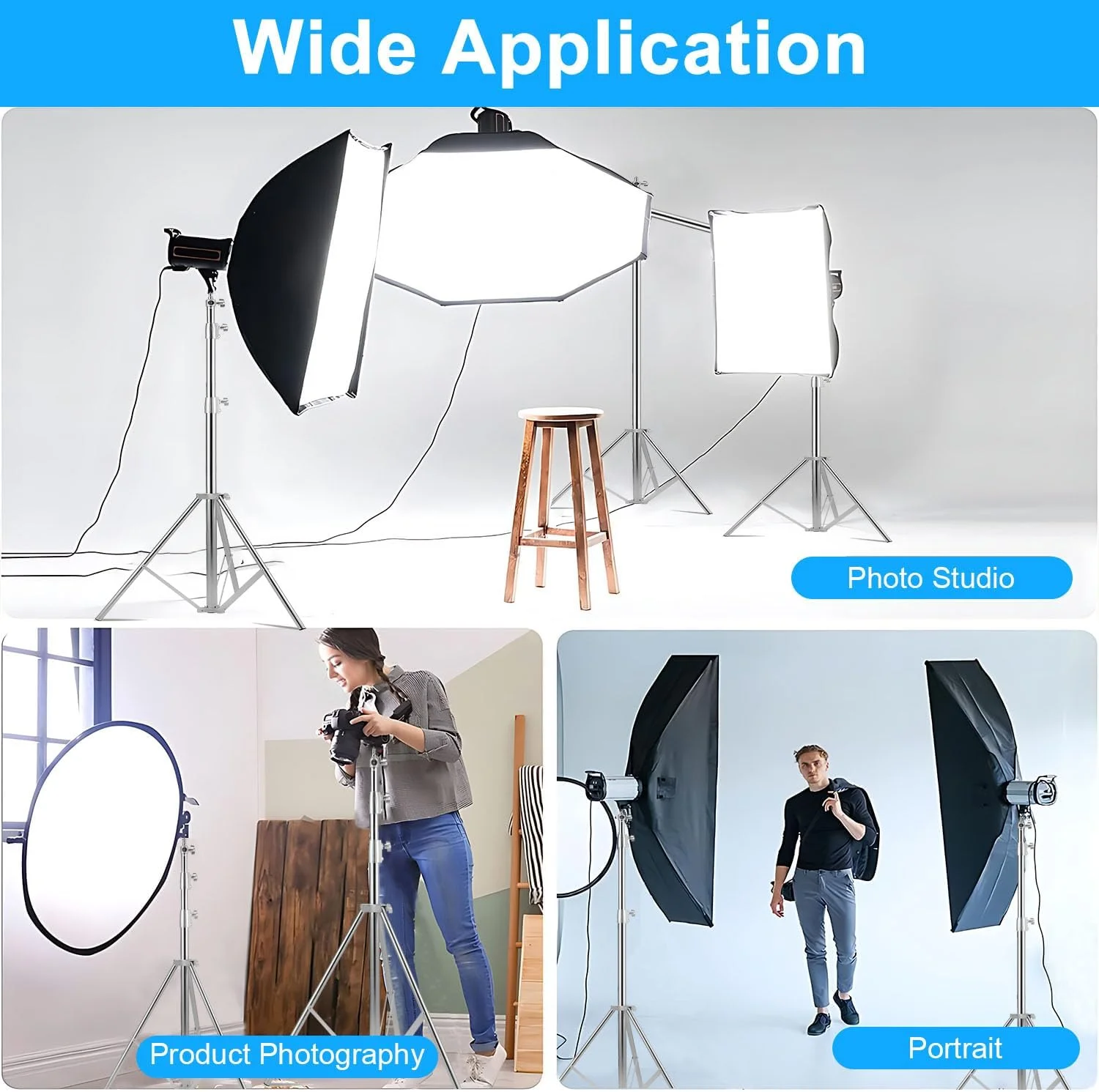 پایه نور استیل ضد زنگ Gluckluz، 280 سانتی متر، پایه نور استودیویی سنگین، سه پایه نورپردازی با قابلیت تنظیم ارتفاع با آداپتور جهانی 1/4 اینچ به 3/8 اینچ برای استودیو عکاسی خانگی سافت باکس (نقره ای)