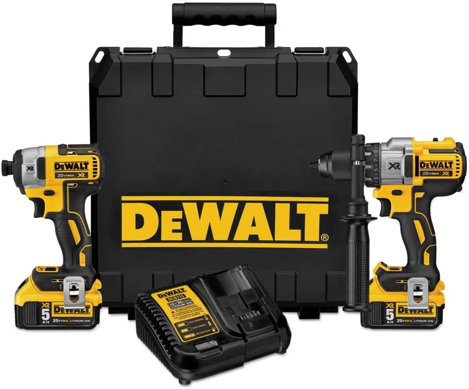 ست دریل چکشی و ایمپکت درایور 20 ولت مکس DEWALT، کیت ترکیبی ابزار برقی بی سیم با 2 باتری و شارژر (DCK299P2)