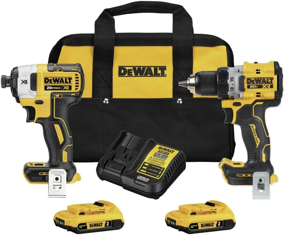 ست دریل/پیچ گوشتی شارژی 1/2 اینچی و ایمپکت درایور 1/4 اینچی DEWALT 20V MAX* XR با (2) باتری 2 آمپر ساعتی و شارژر (DCK248D2)
