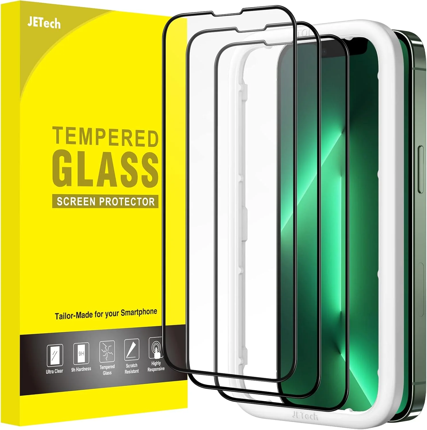 محافظ صفحه نمایش پوشش کامل JETech برای آیفون 13/13 پرو 6.1 اینچی، فیلم شیشه ای حرارت دیده با لبه مشکی به همراه ابزار نصب آسان، سازگار با قاب، شفافیت HD، بسته 3 عددی محافظ صفحه نمایش پوشش کامل JETech برای آیفون 13/13 پرو 6.1 اینچی، فیلم شیشه ای حرارت دیده با لبه مشکی به همراه ابزار نصب آسان، سازگار با قاب، شفافیت HD، بسته 3 عددی