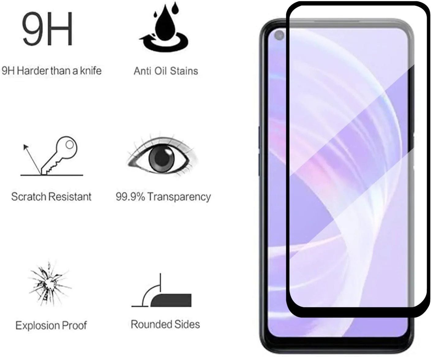 محافظ صفحه نمایش 10D Al-HuTrusHi سازگار با OPPO A73، شیشه حرارت دیده با [وضوح کریستالی] [وضوح HD] [مقاومت در برابر خراش] برای محافظ صفحه نمایش شیشه حرارت دیده OPPO A73 مشکی…