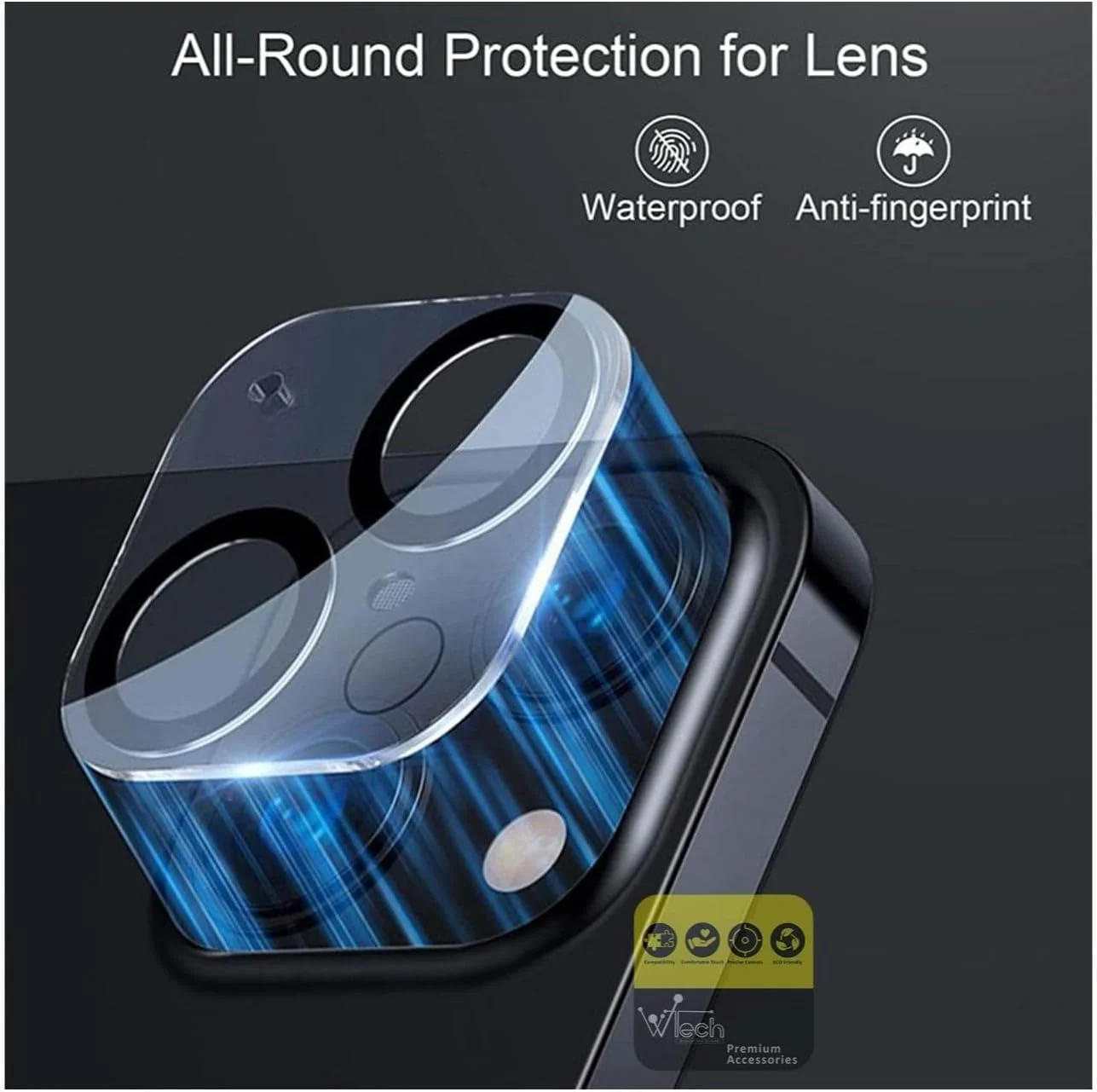 محافظ لنز دوربین شیشه ای حرارت دیده پریمیوم Wtech برای اپل آیفون 15 2023، شفاف/مشکی محافظ لنز دوربین شیشه ای حرارت دیده پریمیوم Wtech برای اپل آیفون 15 2023، شفاف/مشکی