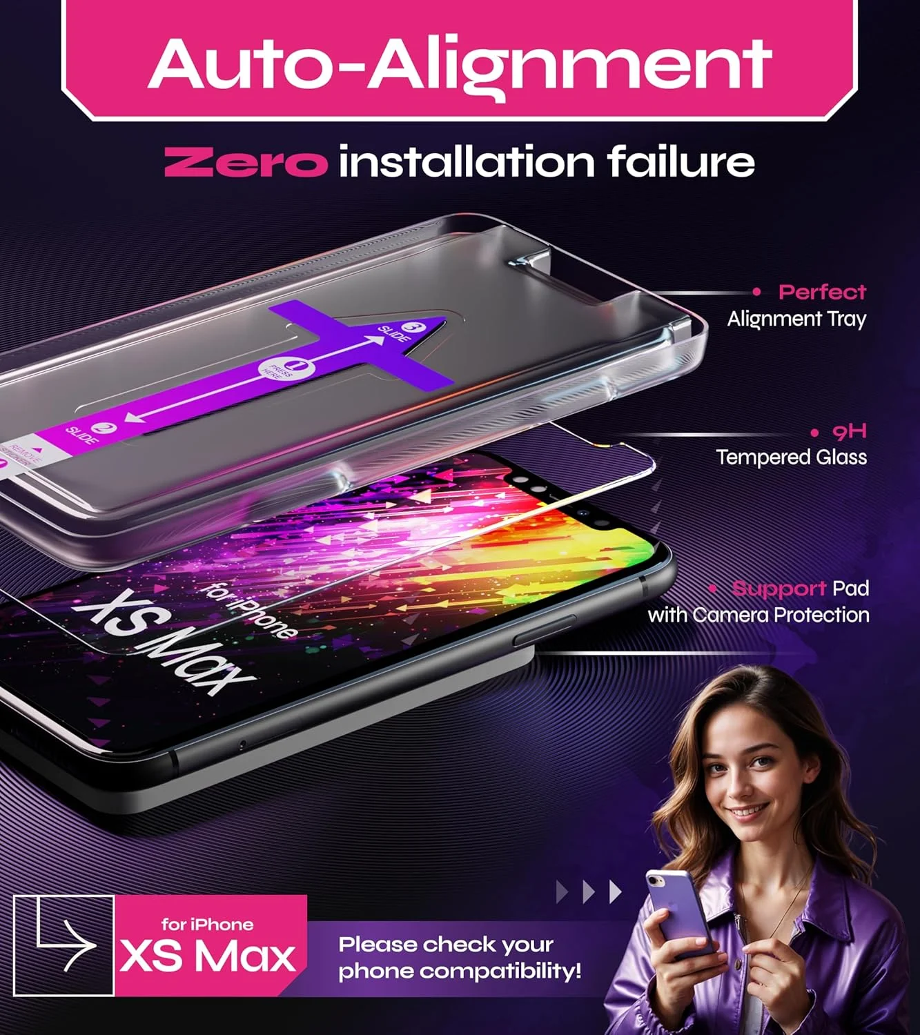 محافظ صفحه نمایش آیفون XS Max دیفنسلیم [بسته 2 عددی] به همراه کیت نصب آسان خودکار - شیشه حرارت دیده برای آیفون XS Max (6.5 اینچ) - شیشه جدید با گوشی بعدی شما