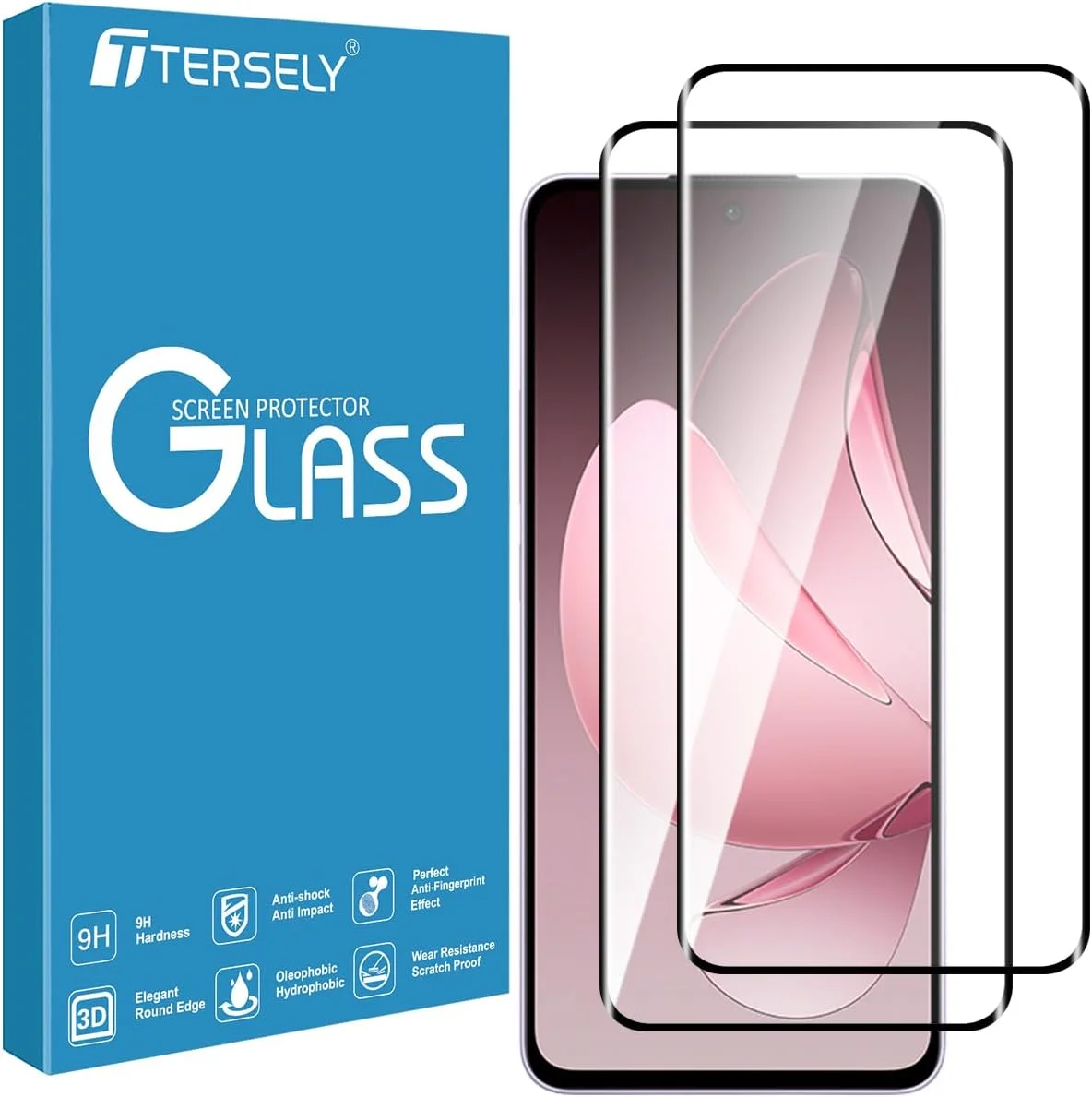 محافظ صفحه نمایش شیشه ای سخت با درجه سختی 9H برای گوشی اوپو رنو 13 پرو 5G (2025) [بسته 2 عددی]، فیلم شیشه ای حرارت دیده، شفاف HD، سازگار با قاب، ضد خش