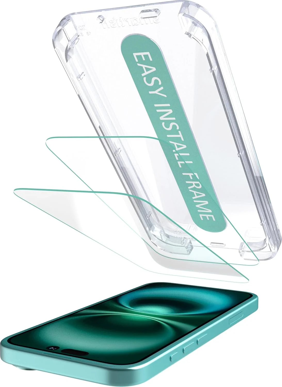 محافظ صفحه نمایش Smartish® برای آیفون 16 پلاس - بسته 2 عددی محافظ صفحه شیشه ای حرارت دیده - Tuff Sheet - 9H با فریم نصب آسان [مقاوم در برابر خراش] سازگار با قاب - Dynamic Island برای Apple iPhone 16 Plus