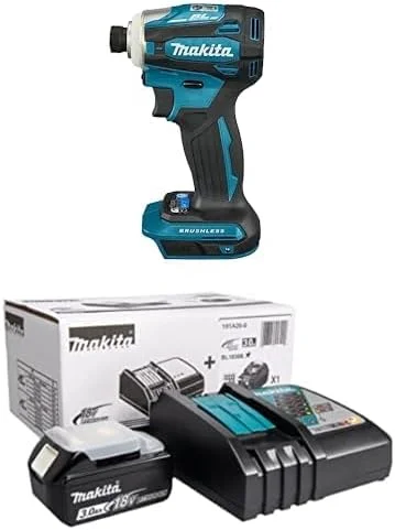 دریل پیچ گوشتی ضربه ای شارژی 18 ولت ماکیتا مدل DTD172Z، موتور براشلس، 1/4 اینچ، سرعت متغیر 4 حالته، XPT آبی به همراه باتری و شارژر