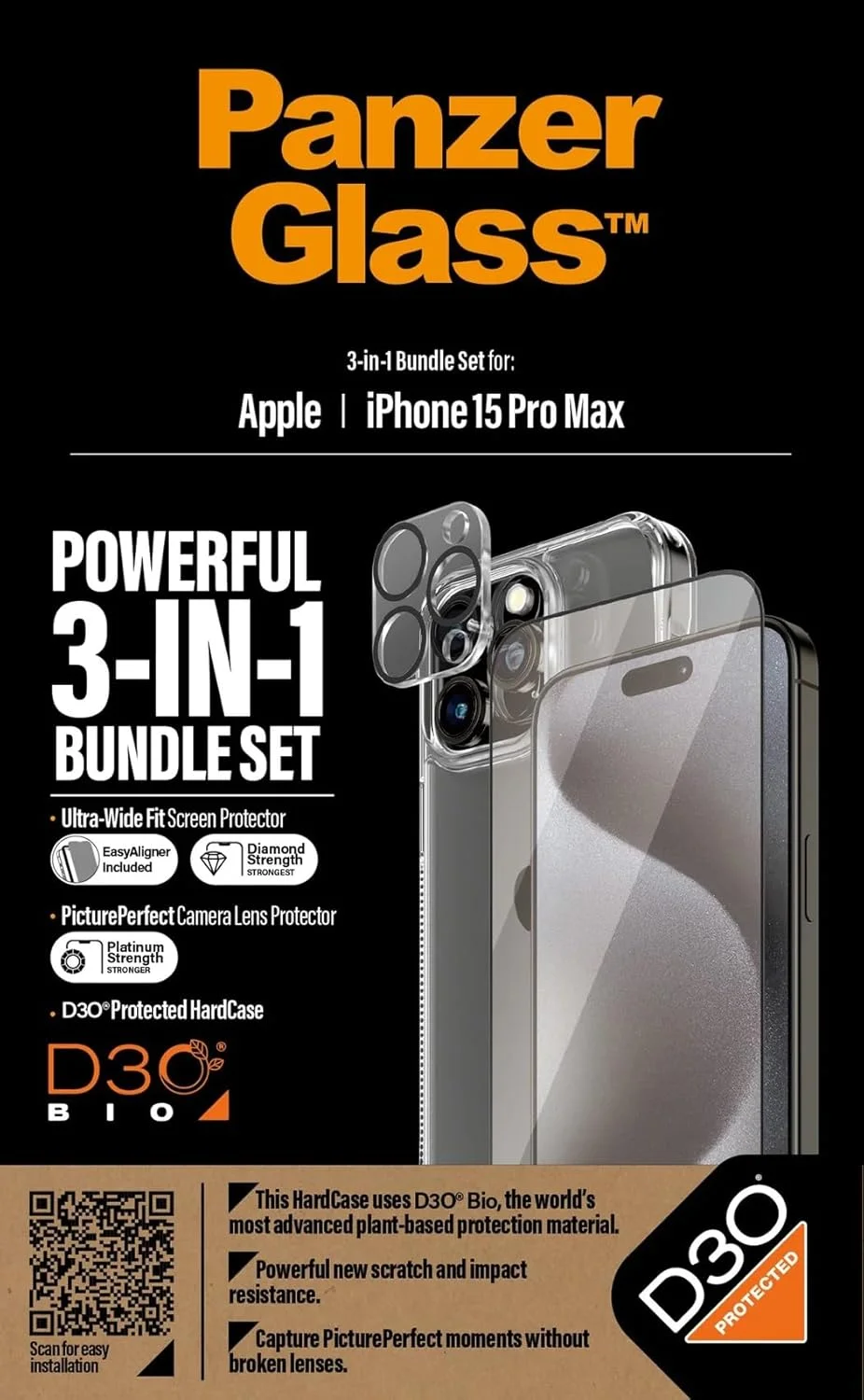 مجموعه محافظت نهایی 3 در 1 PanzerGlass برای Apple iPhone 15 Pro Max 2023 6.7 اینچی - قاب شفاف با D3O + محافظ صفحه نمایش UWF + محافظ لنز دوربین | محافظت کامل 360 درجه در برابر افتادن و خراش، نصب آسان مجموعه محافظت نهایی 3 در 1 PanzerGlass برای Apple iPhone 15 Pro Max 2023 6.7 اینچی - قاب شفاف با D3O + محافظ صفحه نمایش UWF + محافظ لنز دوربین | محافظت کامل 360 درجه در برابر افتادن و خراش، نصب آسان