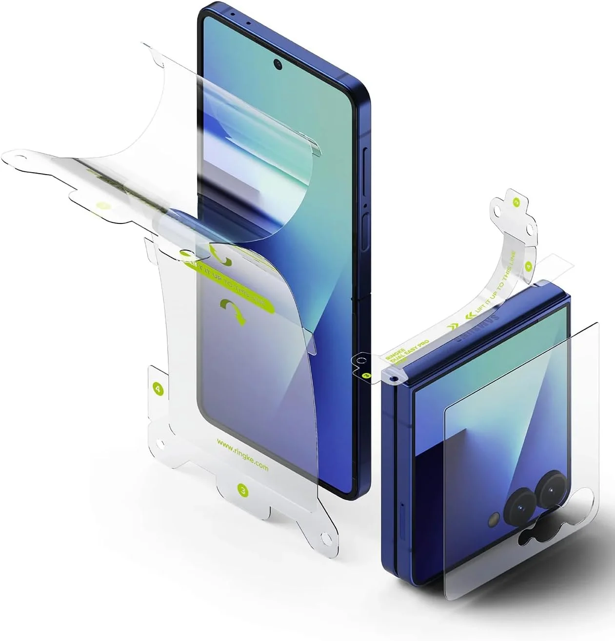 محافظ 3 در 1 رینکه پرو [محافظ صفحه نمایش + صفحه نمایش داخلی + لولای تاشو] طراحی شده برای محافظ صفحه نمایش سامسونگ گلکسی زد فلیپ 7، فیلم خود ترمیم شونده داخلی + شیشه حرارت دیده بیرونی + محافظ لولای TPU