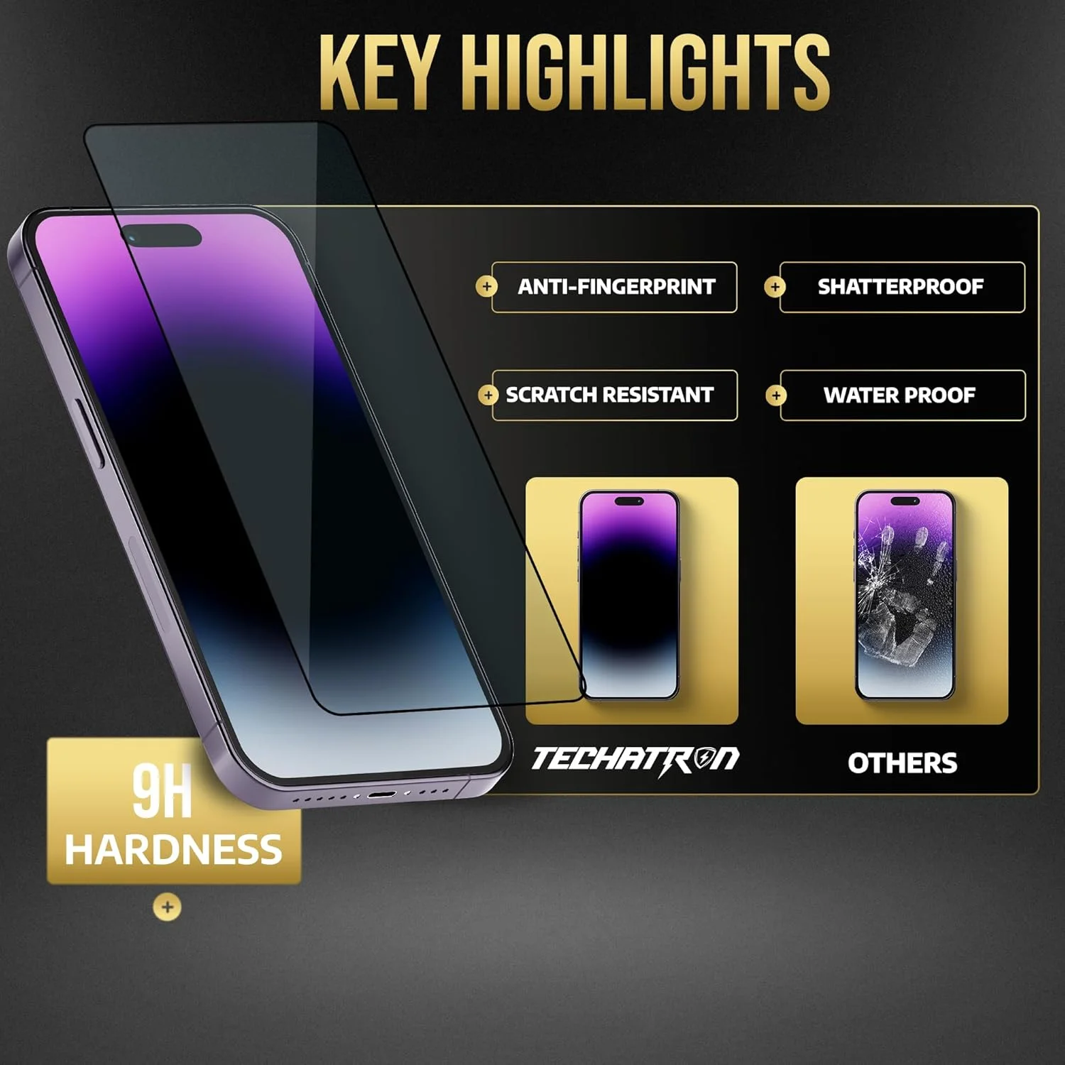 محافظ صفحه نمایش شیشه ای حرارت دیده Techatron برای آیفون 15 پرو مکس، نصب آسان، سختی 9H+، پوشش کامل لبه به لبه، نازک و فوق العاده شفاف، اپلیکاتور آسان، بسته 2 عددی