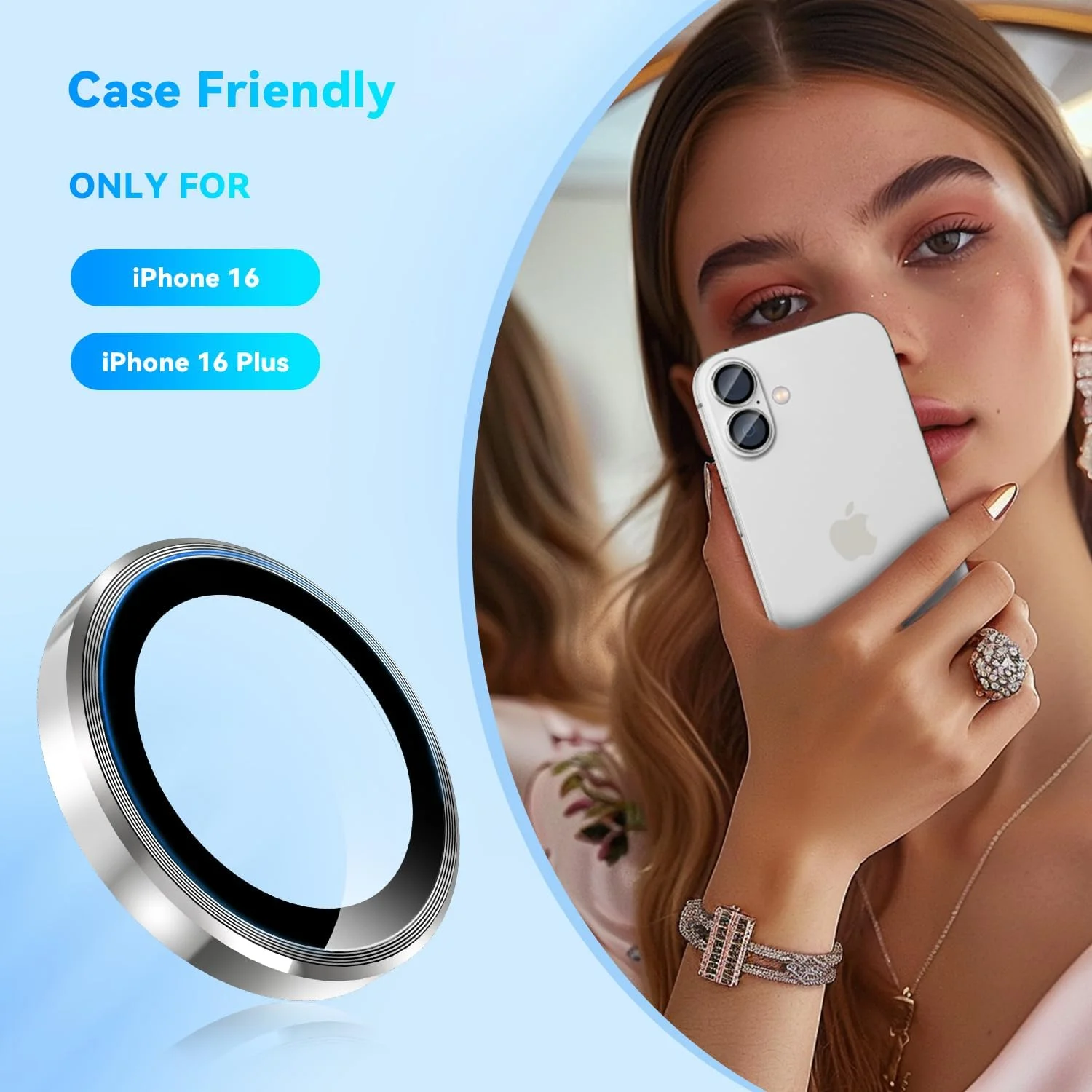 محافظ لنز دوربین CloudValley برای آیفون 16 / آیفون 16 پلاس، سختی 9H، فیلم محافظ ضد خش، سازگار با قاب گوشی، فوق العاده شفاف، شیشه حرارت دیده بدون حباب، سفید