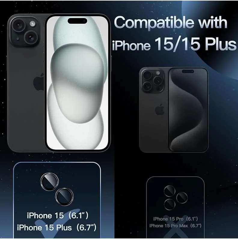 محافظ لنز دوربین آیفون 14/14 پلاس Gadget Shield، بسته 2 عددی، شیشه HD تمپر شده 9H، حلقه آلیاژ آلومینیومی ضد خش، مشکی