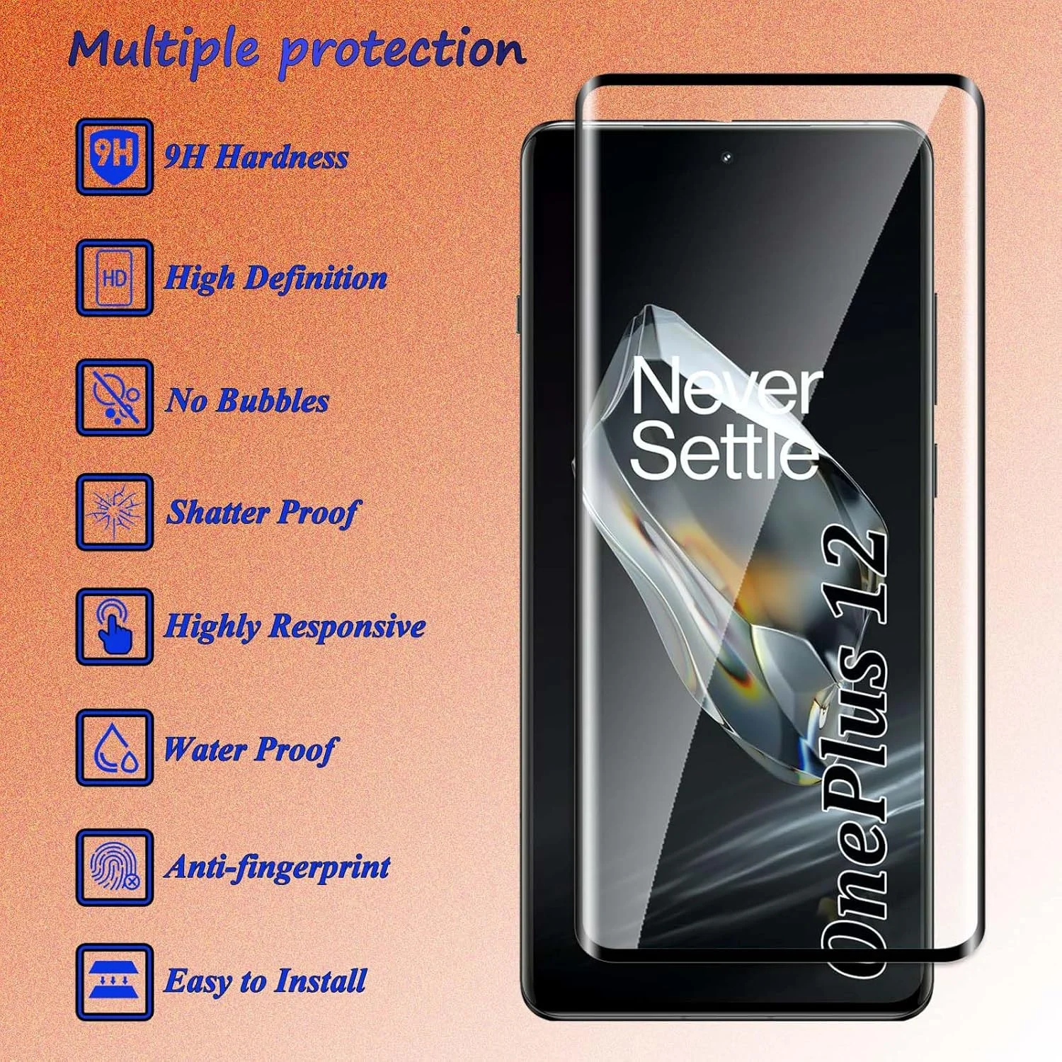 محافظ صفحه نمایش شیشه ای حرارت دیده Fyqzio [بسته 2+2 عددی] سازگار با OnePlus 12 و دوربین، بدون حباب، سختی 9H، ضد خش، منحنی سه بعدی، محافظ صفحه نمایش HD برای OnePlus 12