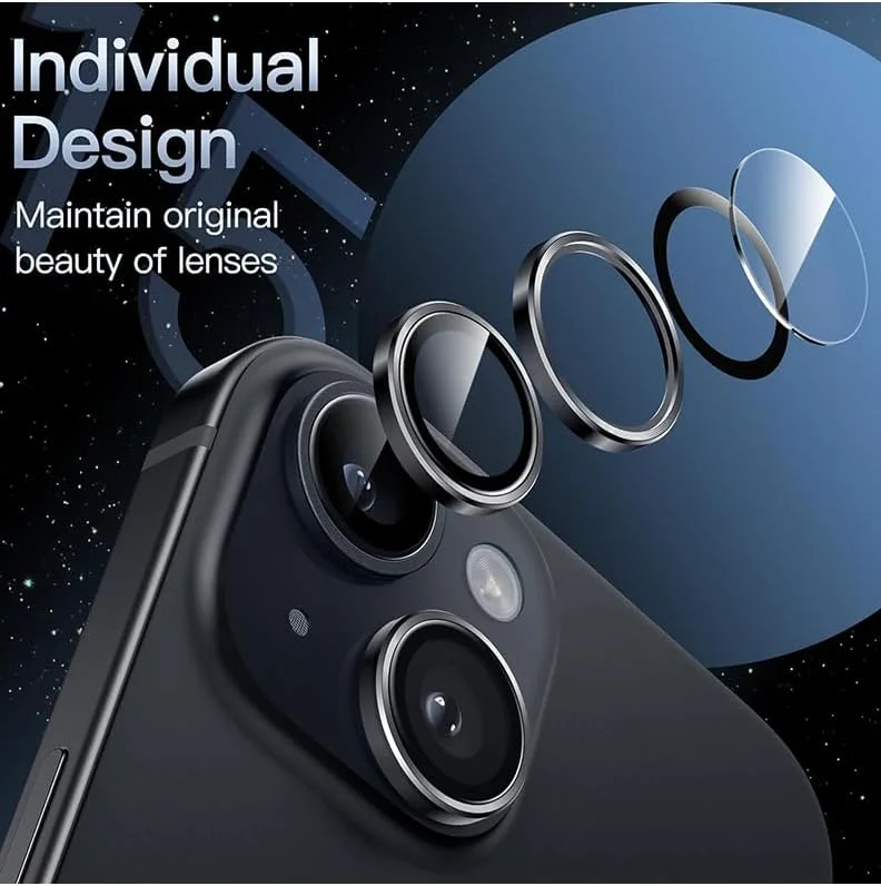 محافظ لنز دوربین آیفون 14/14 پلاس Gadget Shield، بسته 2 عددی، شیشه HD تمپر شده 9H، حلقه آلیاژ آلومینیومی ضد خش، مشکی