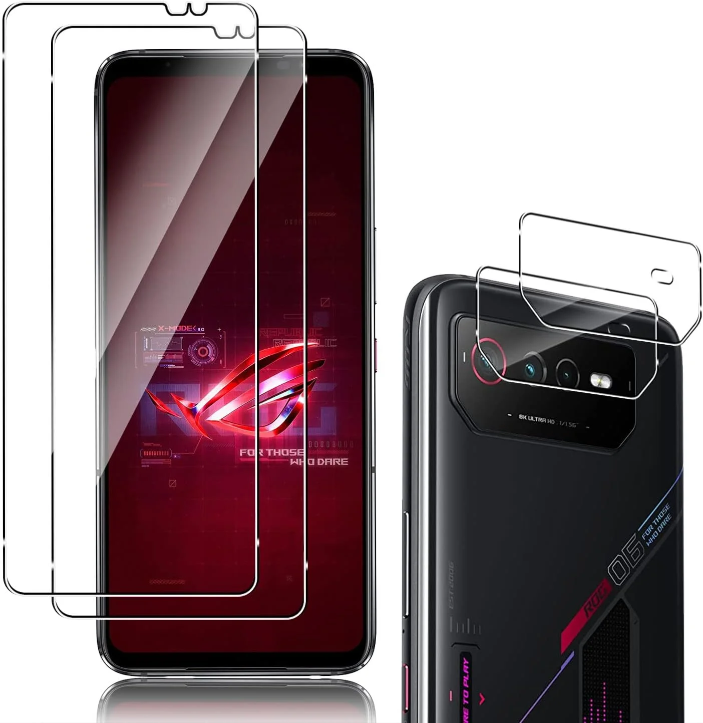 محافظ صفحه نمایش شیشه ای و فیلم محافظ دوربین Holilo [2+2 تکه] برای گوشی های Asus ROG Phone 6/6 Pro/ASUS ROG Phone 6D/6D Ultimate، ضد خش با سختی 9H