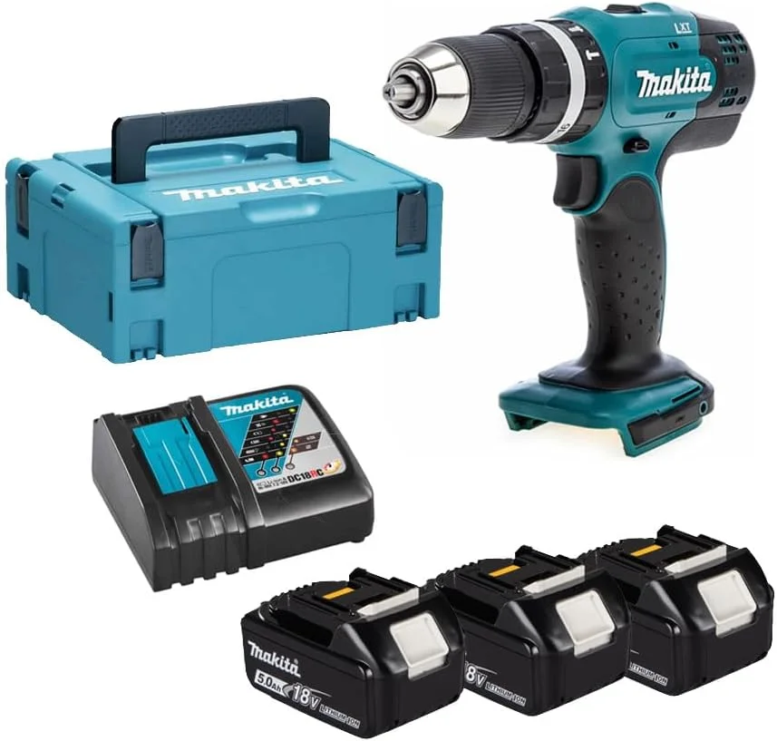 دریل چکشی شارژی ماکیتا مدل DHP453Rf3J، 18 ولت، به همراه 3 عدد باتری 3 آمپر ساعت