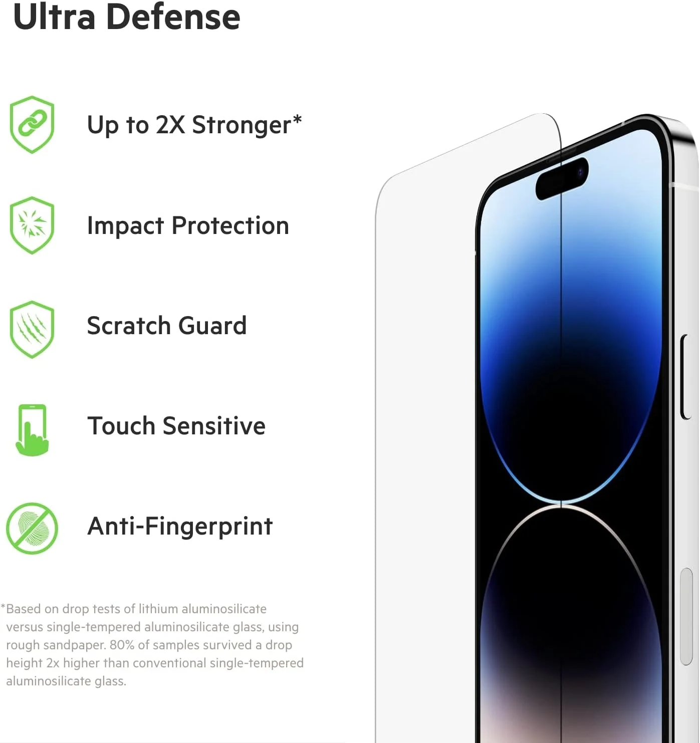 محافظ صفحه نمایش شیشه ای فوق العاده Belkin UltraGlass برای آیفون 14 پرو مکس، دارای پوشش ضد میکروبی، نصب آسان و بدون حباب با سینی راهنمای نصب، سختی 9H تست شده محافظ صفحه نمایش شیشه ای فوق العاده Belkin UltraGlass برای آیفون 14 پرو مکس، دارای پوشش ضد میکروبی، نصب آسان و بدون حباب با سینی راهنمای نصب، سختی 9H تست شده