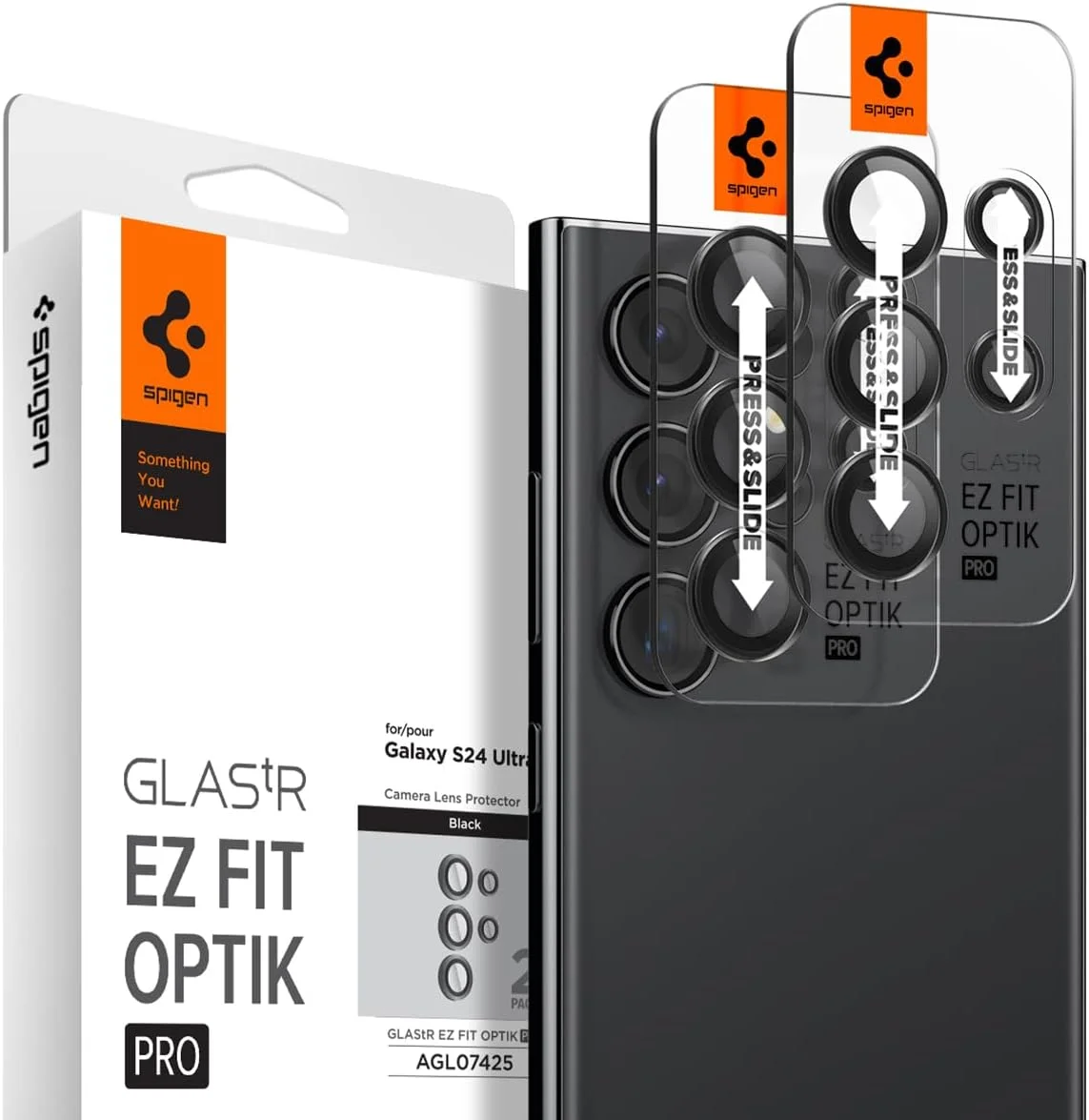 محافظ لنز دوربین گوشی سامسونگ گلکسی S24 ULTRA مدل Spigen GLAStR EZ-Fit Optik PRO - مشکی [دو عددی]