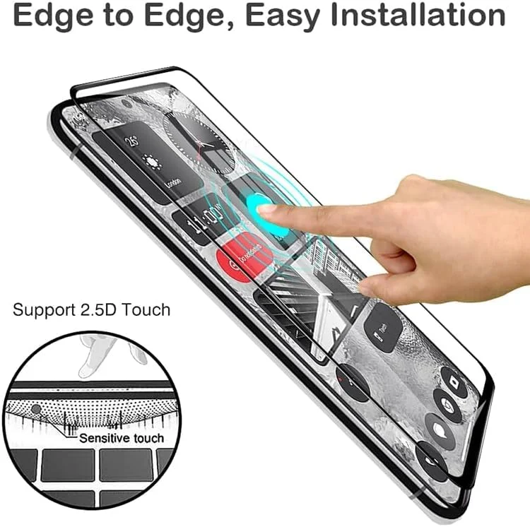 محافظ صفحه نمایش شیشه ای تمپرد فول اسکرین مشکی Muzz برای ناتینگ فون 2، پوشش کامل چسب، محافظ صفحه نمایش HD با پوشش کامل لبه مشکی، محافظ سه بعدی شیشه ای براق برای ناتینگ 2 (6.7 اینچ) (1 عدد)