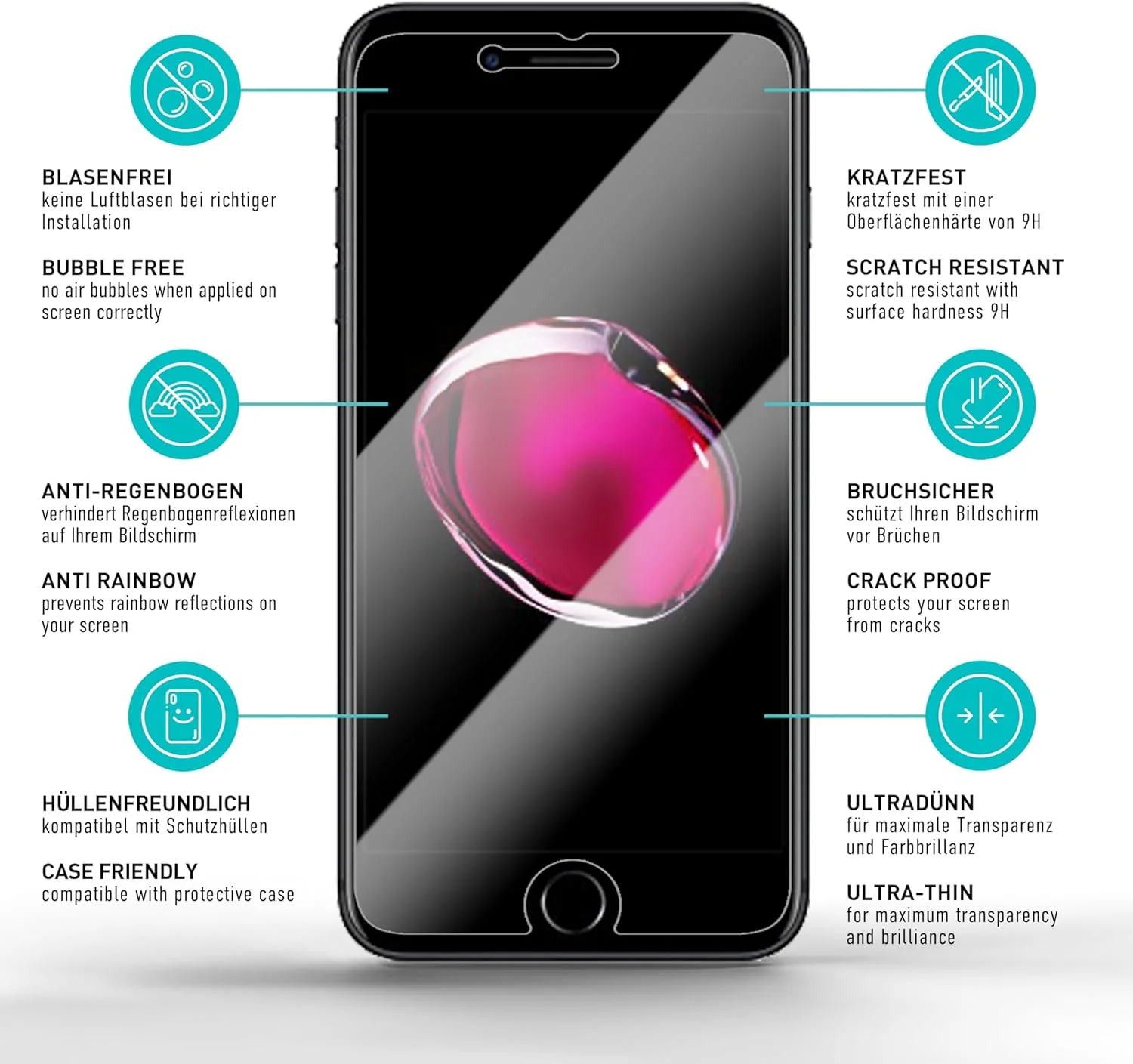 محافظ صفحه نمایش شیشه ای اسمارتک سازگار با Apple iPhone 6 / 6S [بسته 2 عددی] - شیشه حرارت دیده با سختی 9H - محافظ صفحه نمایش بدون حباب - محافظ صفحه نمایش ضد خش