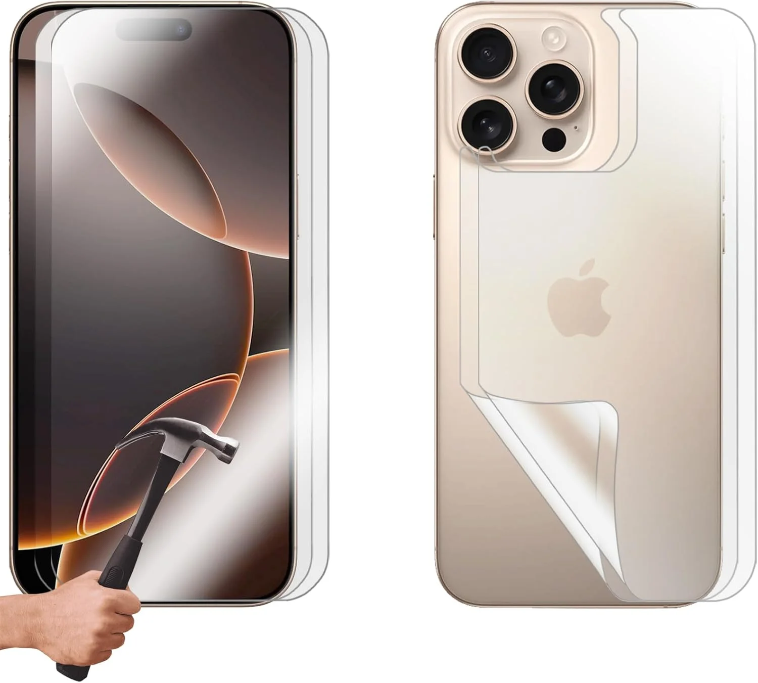 محافظ صفحه نمایش شیشه ای حرارت دیده برای Apple iPhone 16 PRO MAX، فیلم محافظ جلو و پشت، بسته 2 عددی محافظ صفحه نمایش شیشه ای حرارت دیده برای Apple iPhone 16 PRO MAX، فیلم محافظ جلو و پشت، بسته 2 عددی