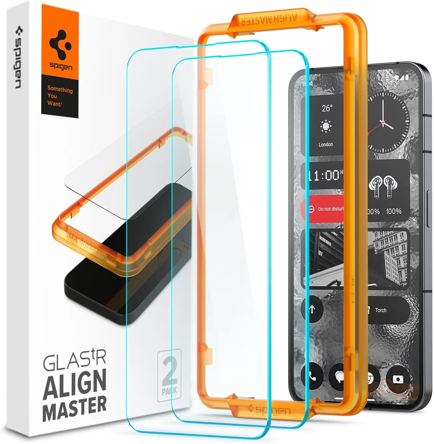محافظ صفحه نمایش شیشه ای پریمیوم Spigen GLAStR Align Master سازگار با قاب برای Nothing Phone (2) - [2 عدد]