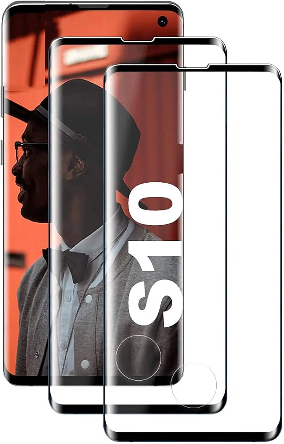 محافظ صفحه نمایش شیشه ای حرارت دیده برای گوشی سامسونگ گلکسی S10 با فناوری DoubleDefence، [بسته 2 عددی] به همراه قاب تراز کننده مخصوص S10