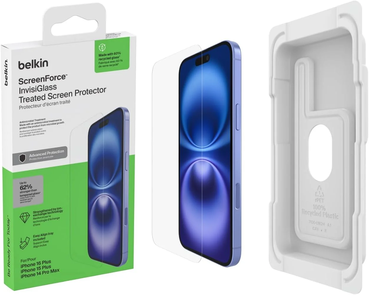 محافظ صفحه نمایش شیشه ای تقویت شده Belkin ScreenForce InvisiGlass برای آیفون 16 پلاس، آیفون 15 پلاس و 14 پرو مکس - محافظت در برابر ضربه و مقاوم در برابر خراش به همراه سینی تراز آسان برای نصب بدون حباب محافظ صفحه نمایش شیشه ای تقویت شده Belkin ScreenForce InvisiGlass برای آیفون 16 پلاس، آیفون 15 پلاس و 14 پرو مکس - محافظت در برابر ضربه و مقاوم در برابر خراش به همراه سینی تراز آسان برای نصب بدون حباب