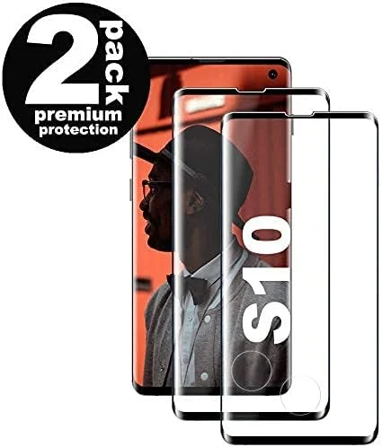 محافظ صفحه نمایش شیشه ای حرارت دیده برای گوشی سامسونگ گلکسی S10 با فناوری DoubleDefence، [بسته 2 عددی] به همراه قاب تراز کننده مخصوص S10