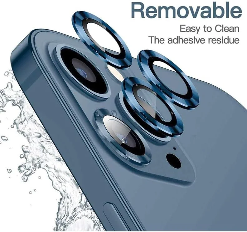 محافظ لنز دوربین گوشی آیفون 12/12 پرو Gadget Shield، بسته 3 عددی، شیشه HD تمپر شده با پوشش دوربین، ضد خش، حلقه دوربین آلیاژ آلومینیوم، آبی