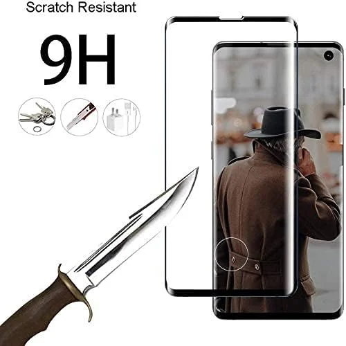 محافظ صفحه نمایش شیشه ای حرارت دیده برای گوشی سامسونگ گلکسی S10 با فناوری DoubleDefence، [بسته 2 عددی] به همراه قاب تراز کننده مخصوص S10