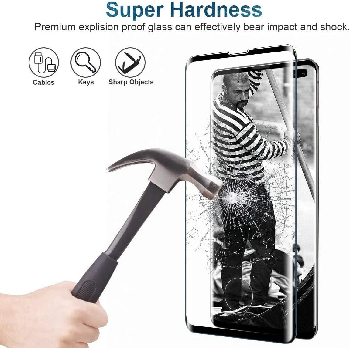 محافظ صفحه نمایش شیشه ای حرارت دیده برای گوشی سامسونگ گلکسی S10 با فناوری DoubleDefence، [بسته 2 عددی] به همراه قاب تراز کننده مخصوص S10