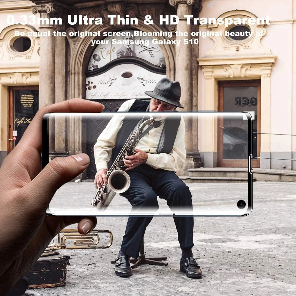 محافظ صفحه نمایش شیشه ای حرارت دیده برای گوشی سامسونگ گلکسی S10 با فناوری DoubleDefence، [بسته 2 عددی] به همراه قاب تراز کننده مخصوص S10