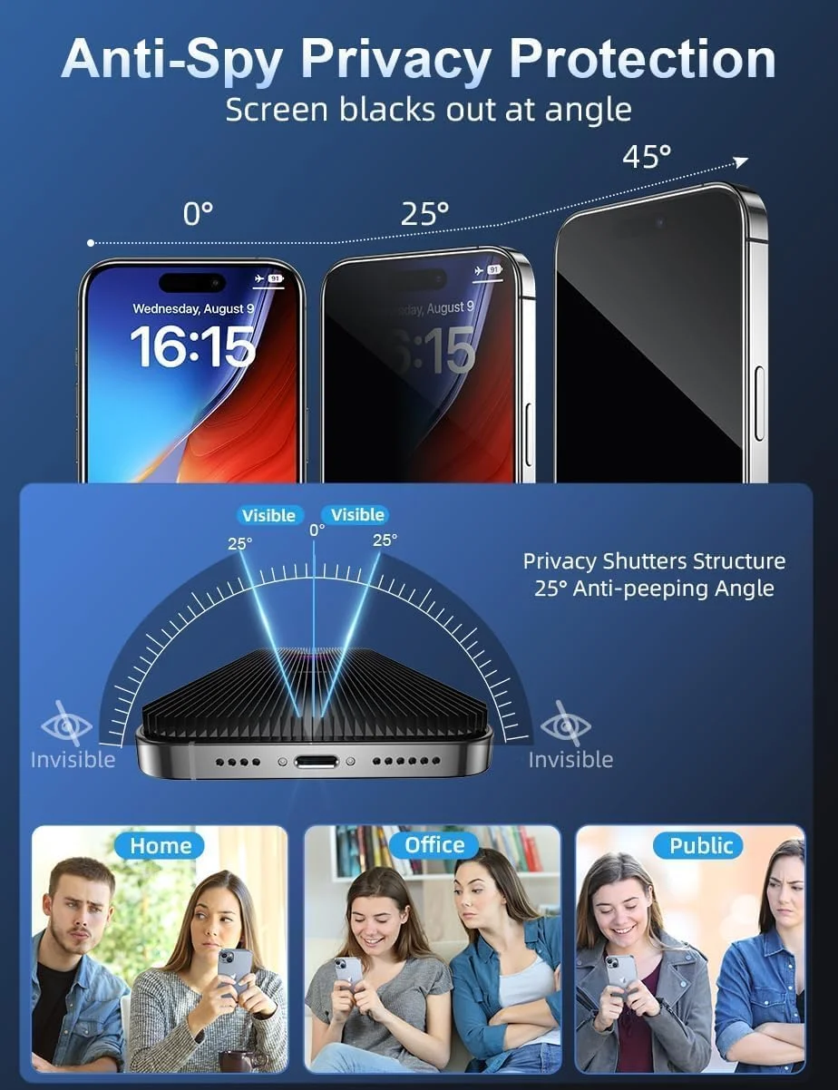 محافظ صفحه نمایش حریم خصوصی شیشه ای سازگار با Phone 16 Pro Max پوشش کامل لبه به لبه با کیت نصب آسان، ضد جاسوسی و ضد شکستگی محافظ صفحه نمایش حریم خصوصی شیشه ای سازگار با Phone 16 Pro Max پوشش کامل لبه به لبه با کیت نصب آسان، ضد جاسوسی و ضد شکستگی