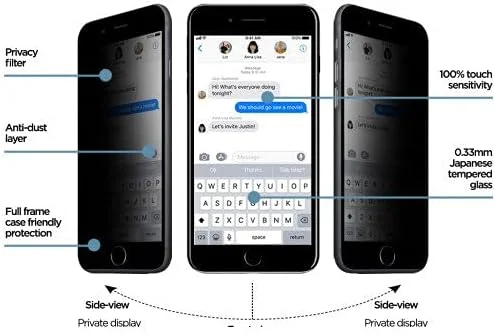 محافظ صفحه نمایش حریم خصوصی آیفون 7 پلاس، [خمیده سه بعدی] [لمس پنج بعدی] ضد جاسوسی شیشه حرارت دیده 9H، پوشش کامل لبه به لبه، محافظ صفحه نمایش ضد اثر انگشت، پوشش کامل برای آیفون 7 پلاس