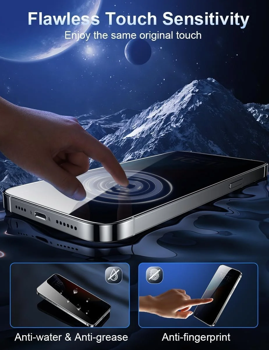 محافظ صفحه نمایش حریم خصوصی شیشه ای سازگار با Phone 16 Pro Max پوشش کامل لبه به لبه با کیت نصب آسان، ضد جاسوسی و ضد شکستگی محافظ صفحه نمایش حریم خصوصی شیشه ای سازگار با Phone 16 Pro Max پوشش کامل لبه به لبه با کیت نصب آسان، ضد جاسوسی و ضد شکستگی
