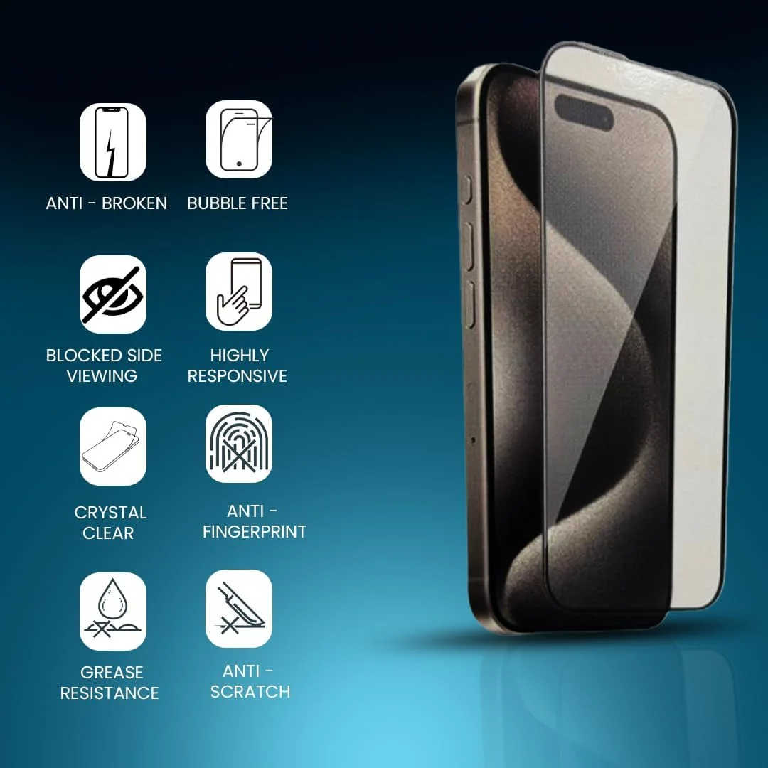 محافظ صفحه نمایش حریم خصوصی شیشه ای سازگار با Phone 16 Pro Max پوشش کامل لبه به لبه با کیت نصب آسان، ضد جاسوسی و ضد شکستگی محافظ صفحه نمایش حریم خصوصی شیشه ای سازگار با Phone 16 Pro Max پوشش کامل لبه به لبه با کیت نصب آسان، ضد جاسوسی و ضد شکستگی