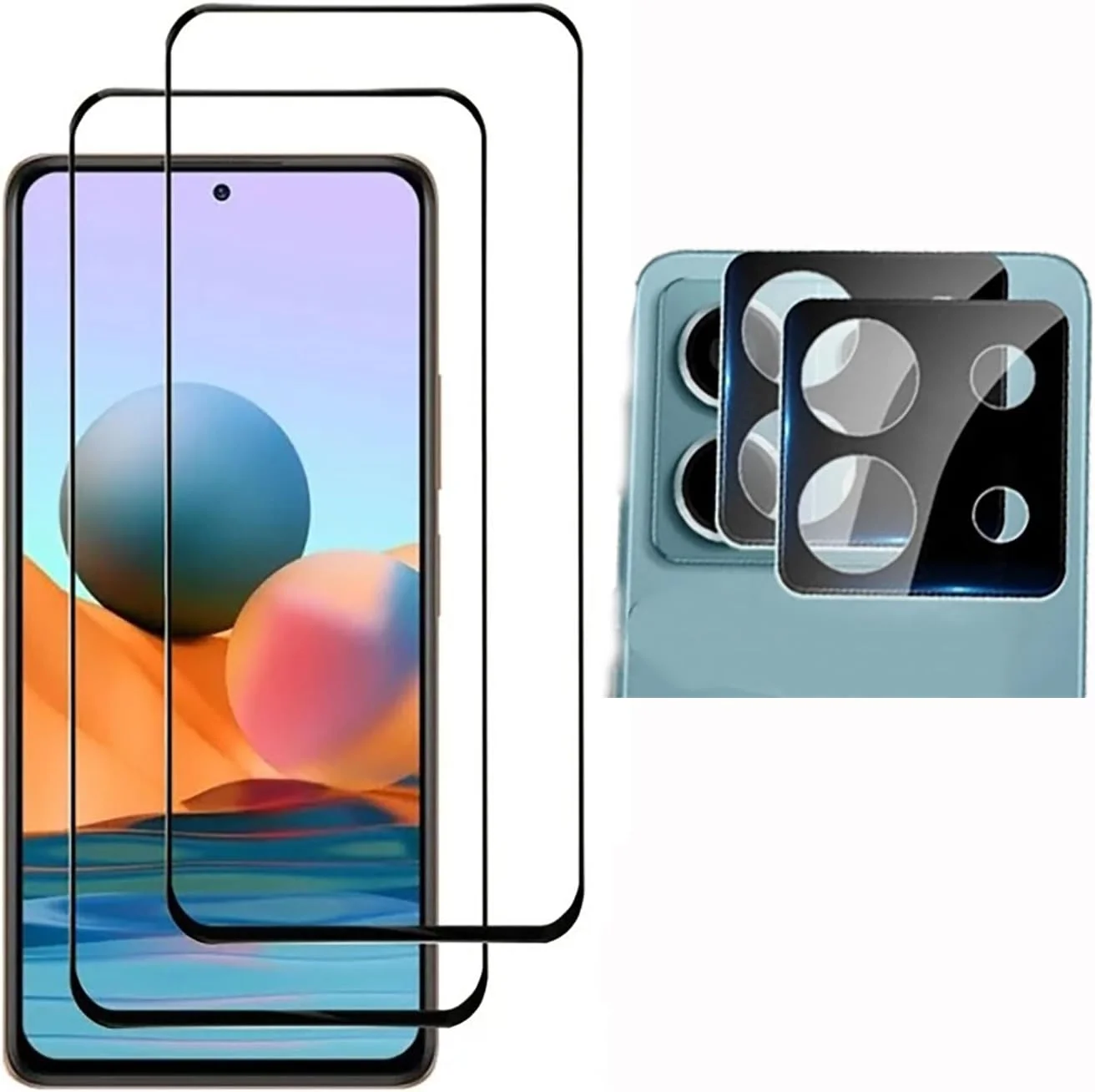 محافظ صفحه نمایش شیشه ای حرارتی و محافظ دوربین پوچن [بسته 2+2 عددی] سازگار با گوشی ردمی نوت 13 پرو، فیلم شیشه ای حرارتی محافظ دوربین سه بعدی (شفاف) (شفاف)