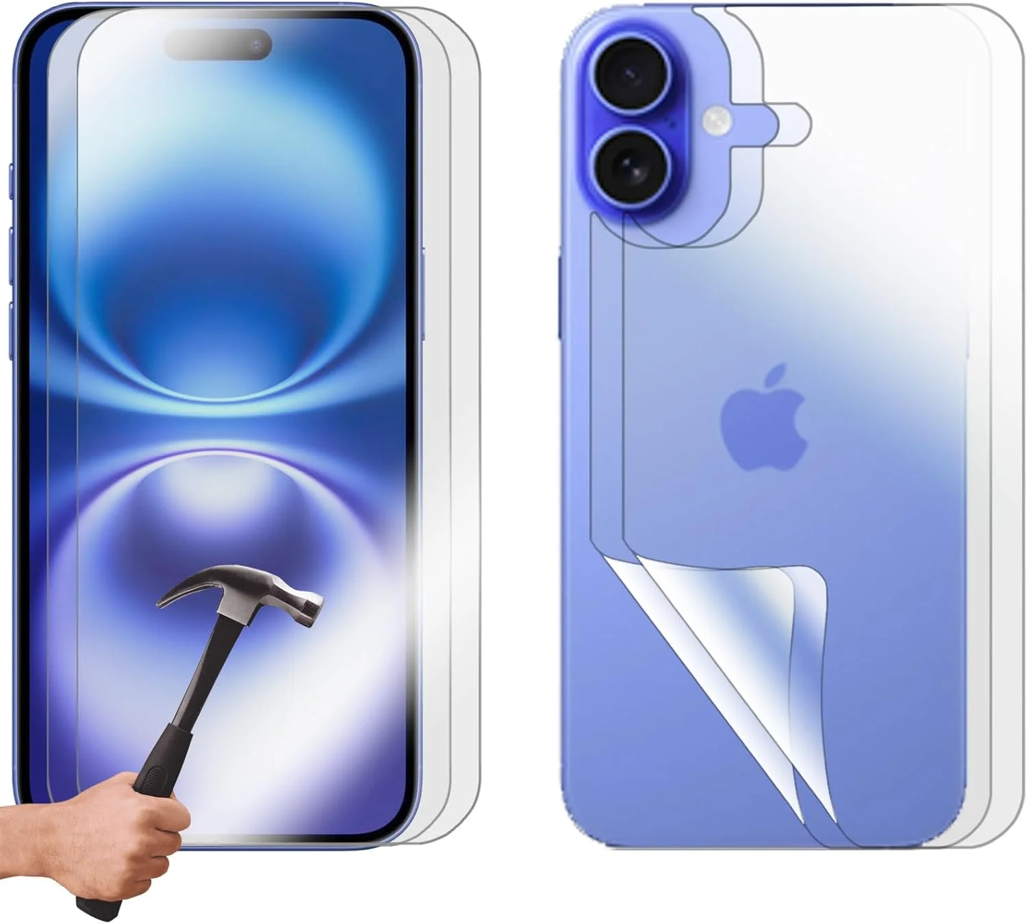 دو عدد محافظ صفحه نمایش شیشه ای حرارت دیده برای آیفون 16 پلاس، فیلم محافظ جلو و پشت