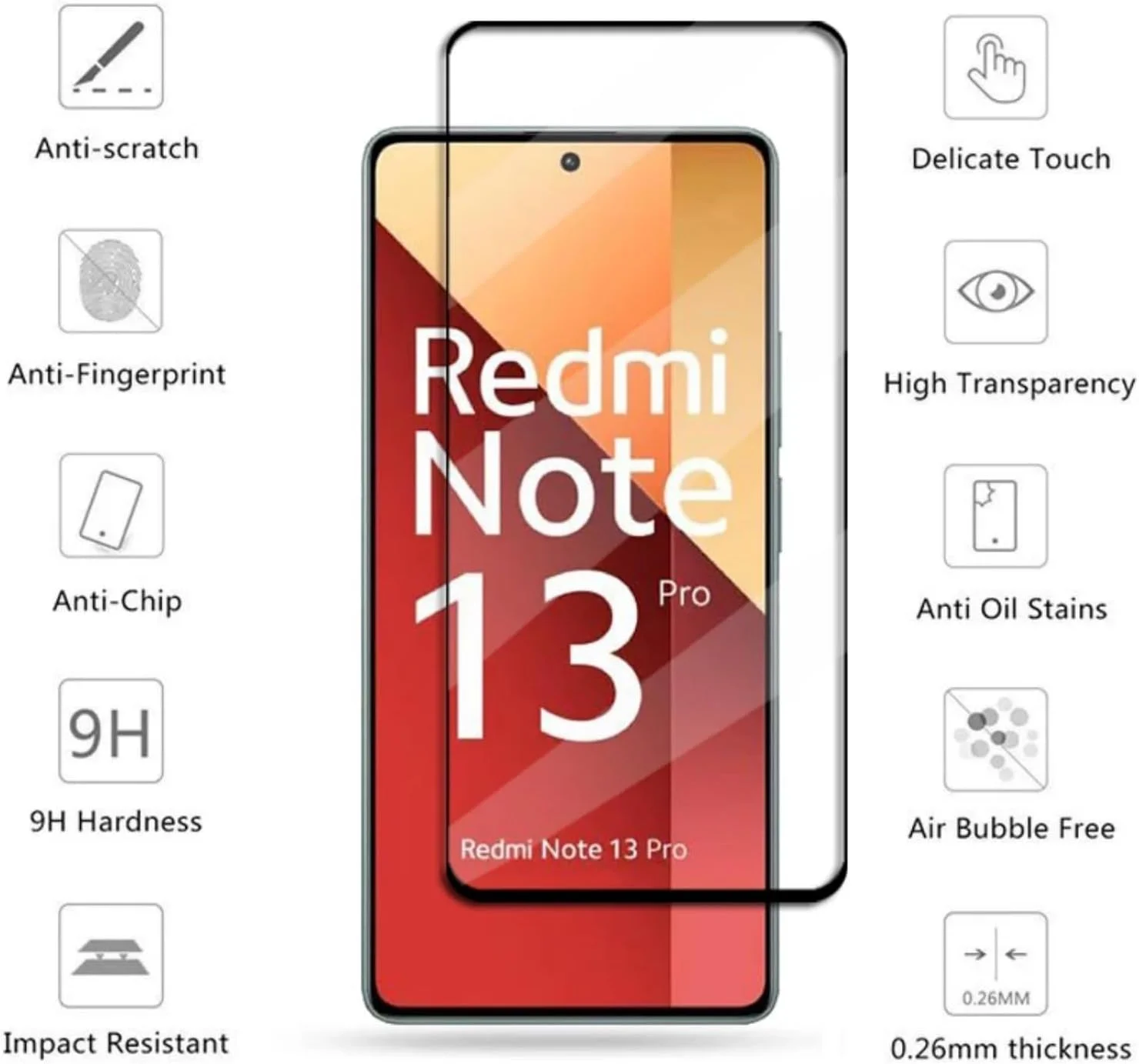 محافظ صفحه نمایش شیشه ای حرارتی و محافظ دوربین پوچن [بسته 2+2 عددی] سازگار با گوشی ردمی نوت 13 پرو، فیلم شیشه ای حرارتی محافظ دوربین سه بعدی (شفاف) (شفاف)