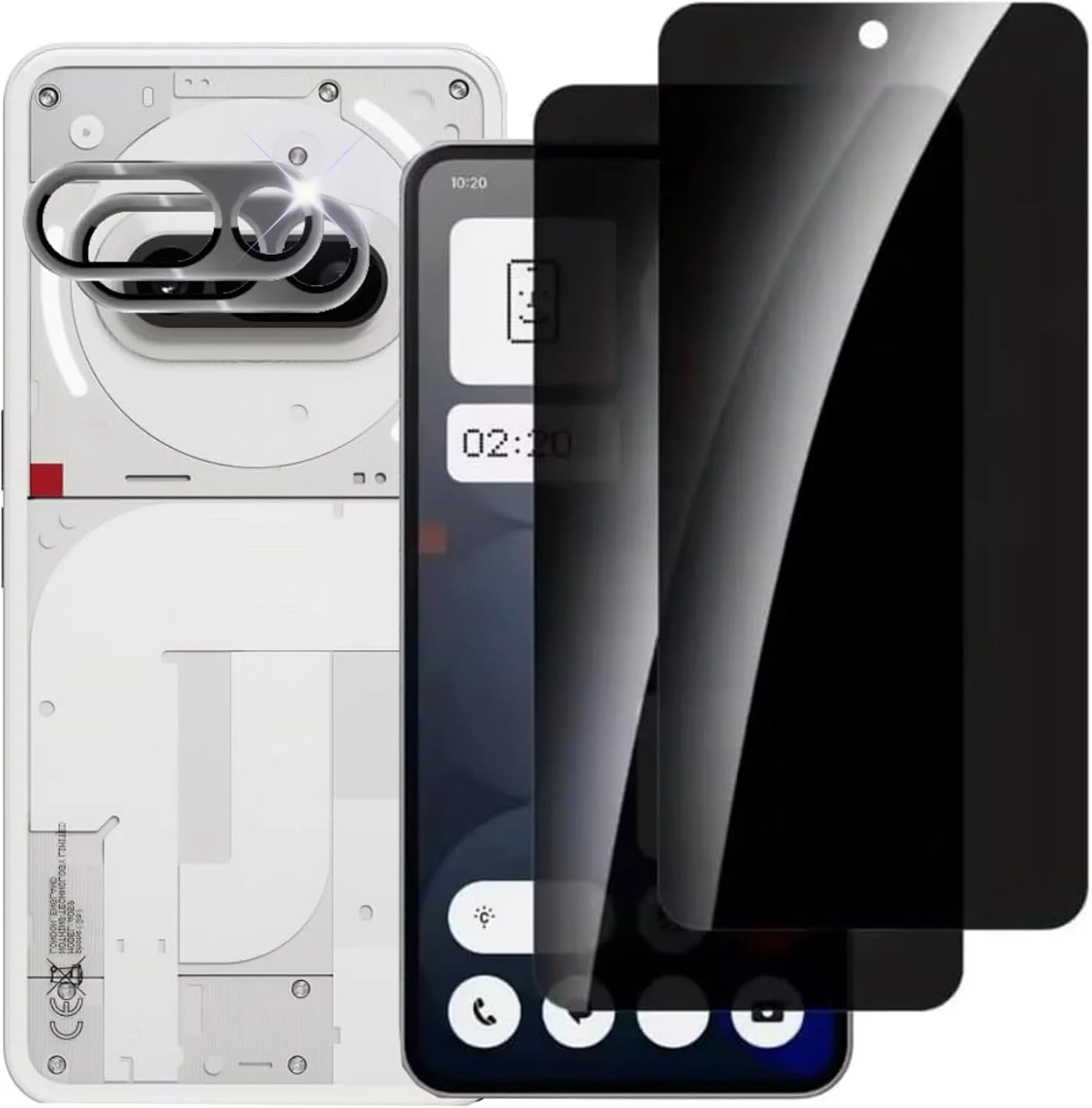 (2+2 عدد) محافظ صفحه حریم خصوصی QIXUZENI سازگار با Nothing Phone (3a) به همراه محافظ لنز دوربین، شیشه حرارت دیده، [ضد جاسوسی] [سختی 9H] [بدون حباب] [مقاوم در برابر خراش]