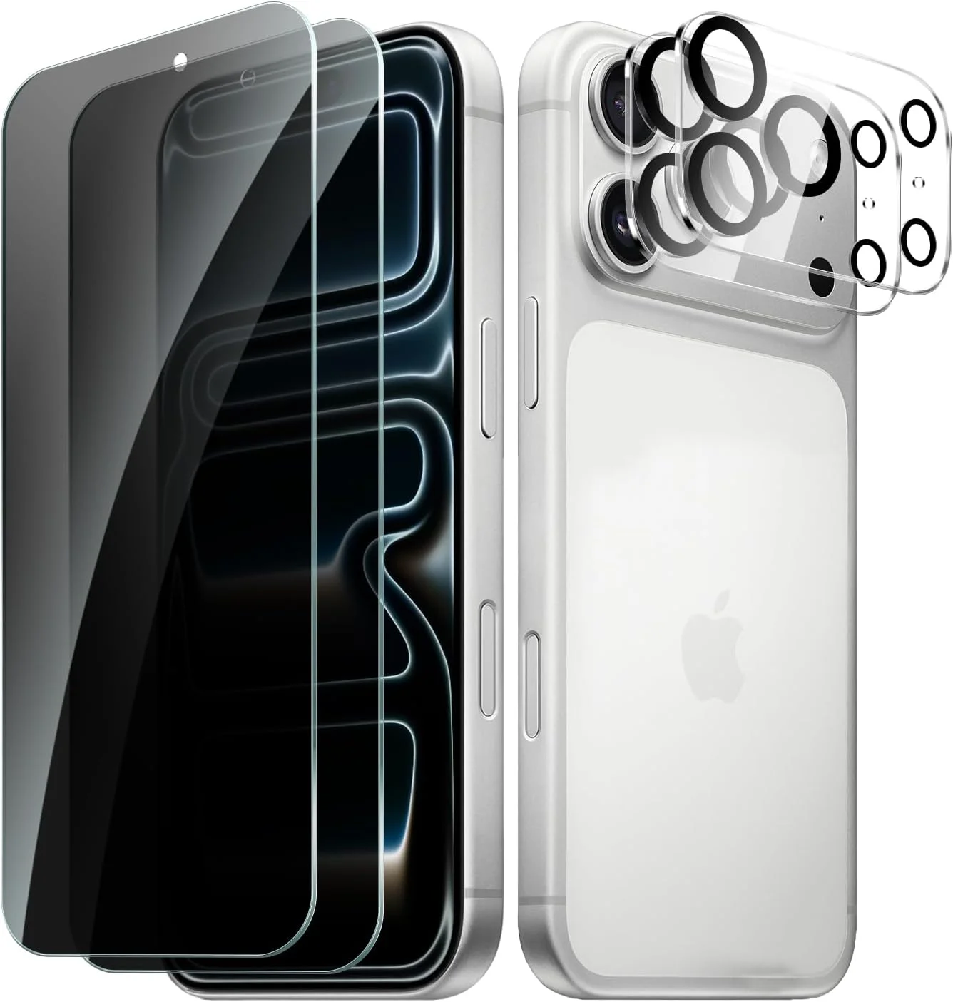 محافظ صفحه نمایش حریم خصوصی CYYAGE دو عددی برای آیفون 17 پرو مکس به همراه محافظ لنز دوربین دو عددی، شیشه حرارت دیده ضد جاسوسی با سختی 9H، ضد خش