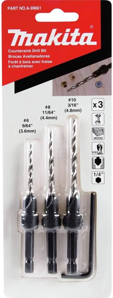 مجموعه سه عددی مته خزینه ماکیتا مدل A-99661 به همراه آچار آلن