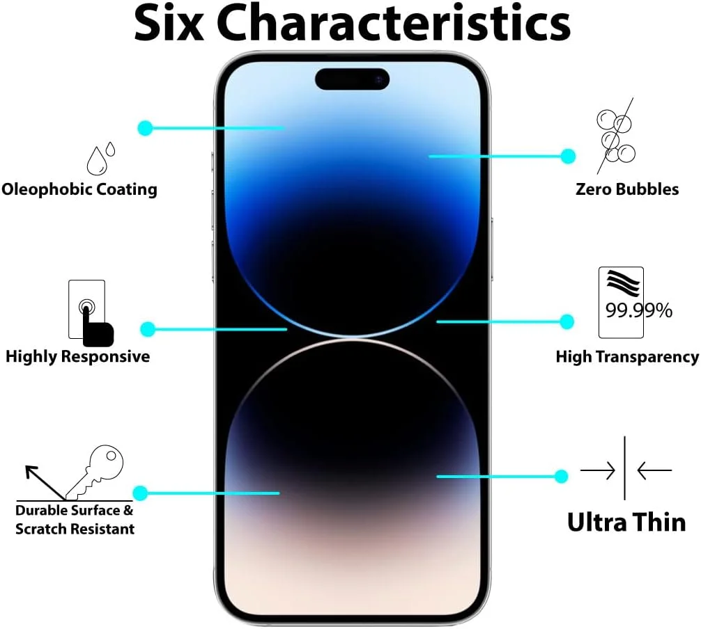 محافظ صفحه نمایش Al-HuTrusHi سازگار با آیفون 14 پرو، محافظ صفحه شیشه ای حرارت دیده با پوشش کامل سه بعدی، شفافیت HD، فیلم محافظتی متمایز با سختی 9H